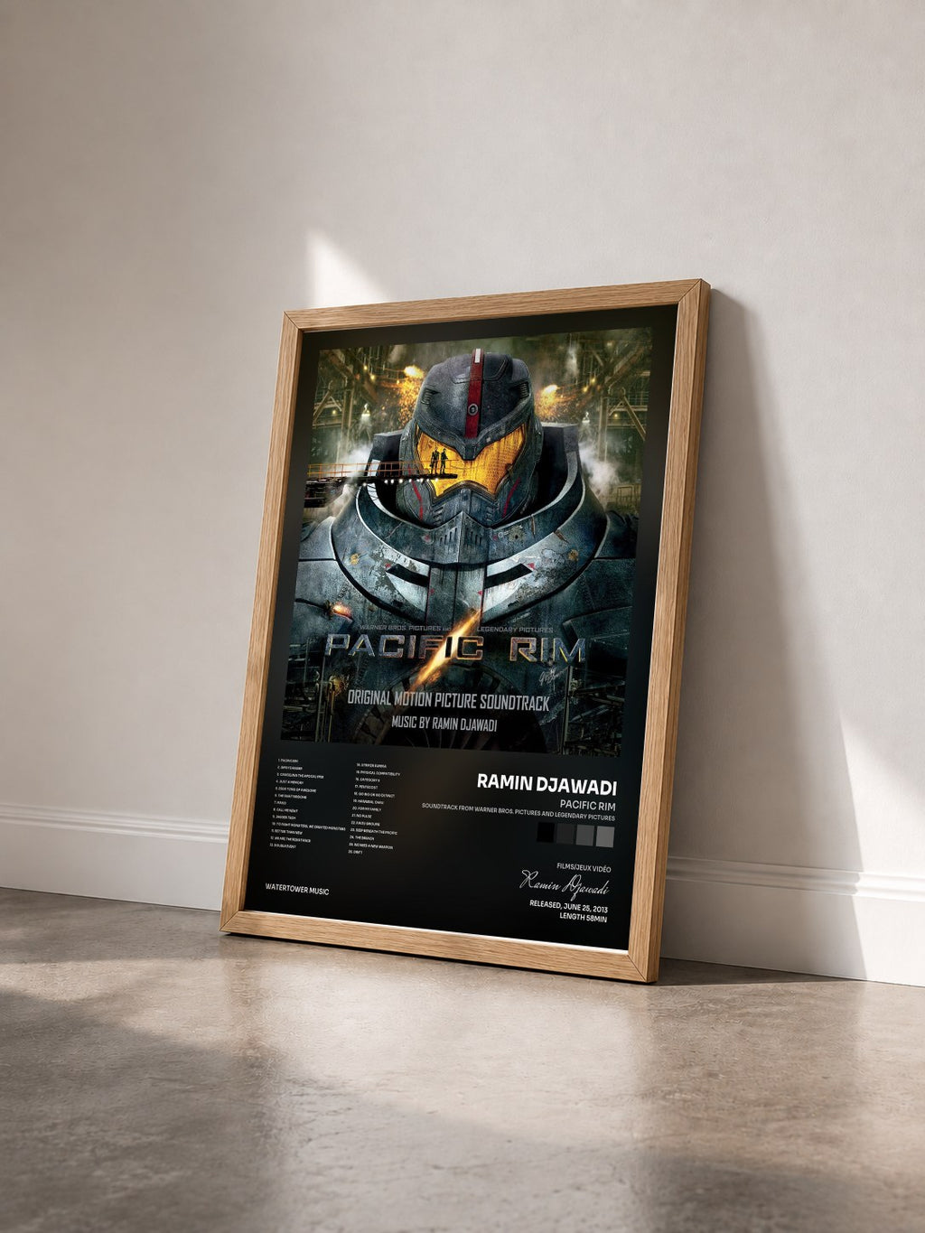 #bois Tableau de l'album Pacific Rim (Soundtrack from Warner Bros. Pictures and Legendary Pictures) de Ramin Djawadi vu de trois quarts, cadre en bois brut