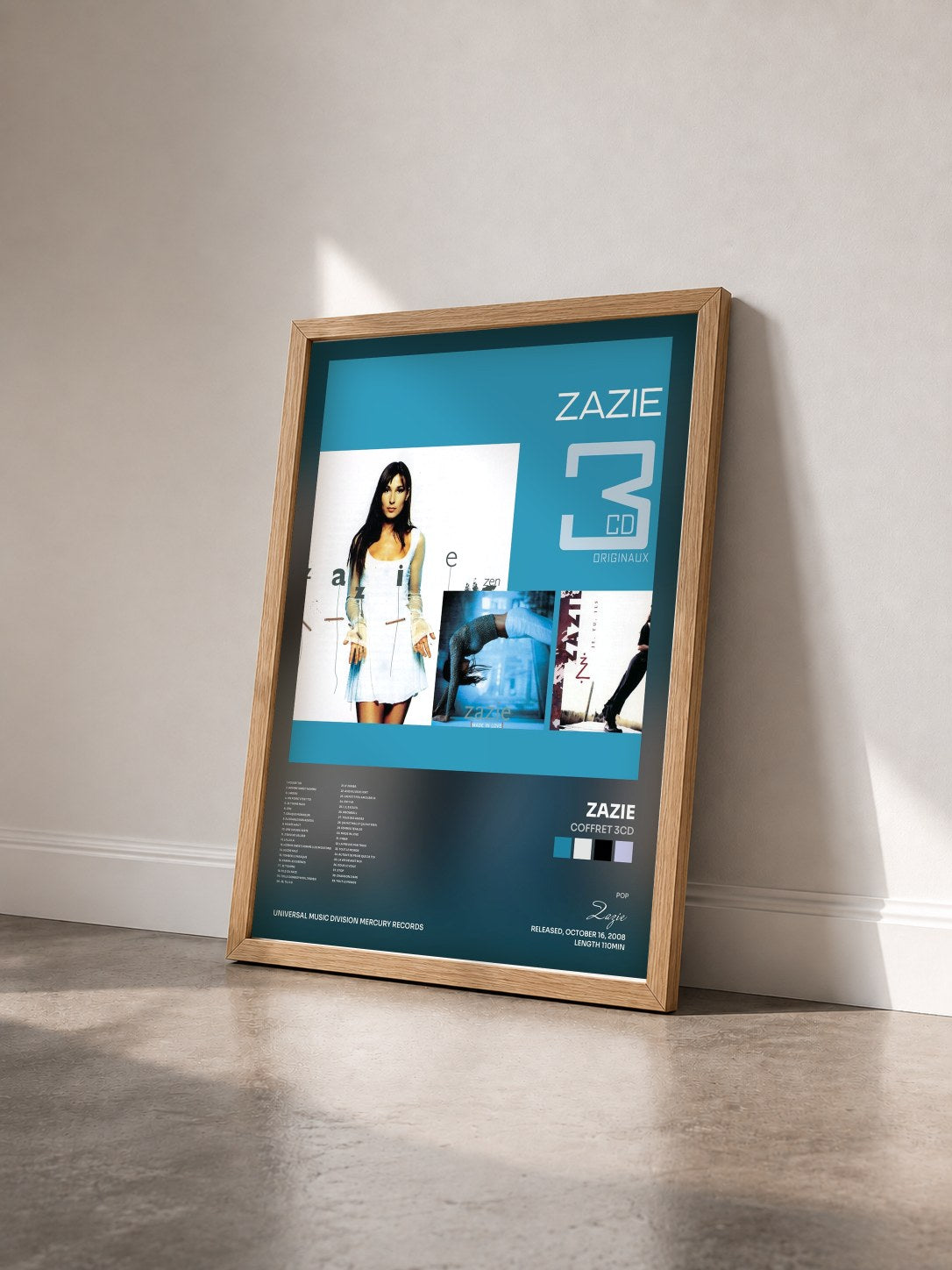 #bois Tableau de l'album Coffret 3Cd de Zazie vu de trois quarts, cadre en bois brut