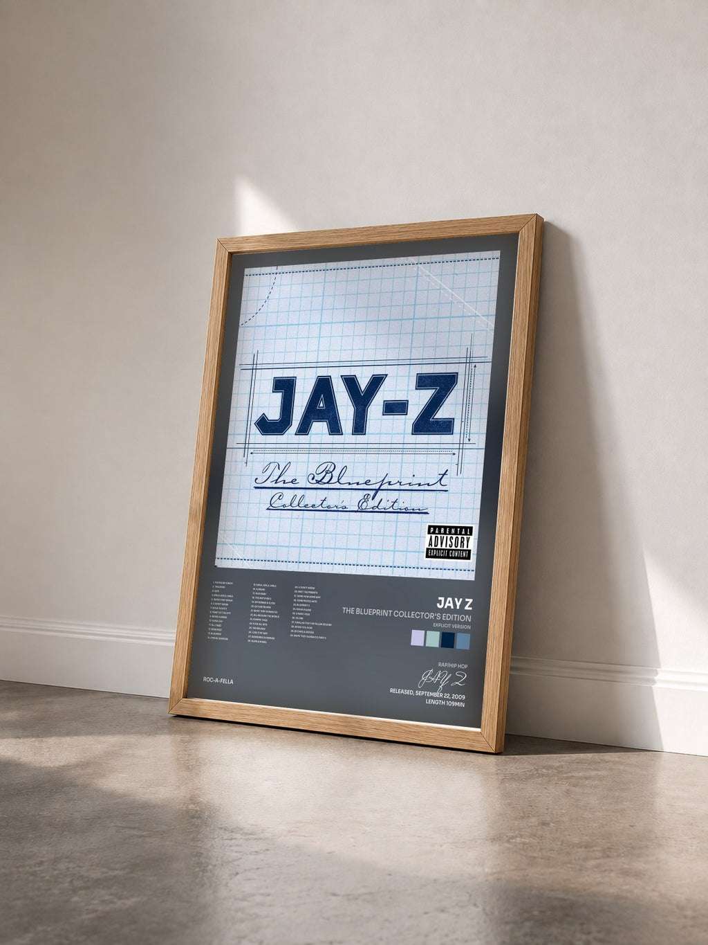 #bois Tableau de l'album The Blueprint Collector's Edition (Explicit Version) de JAY Z vu de trois quarts, cadre en bois brut