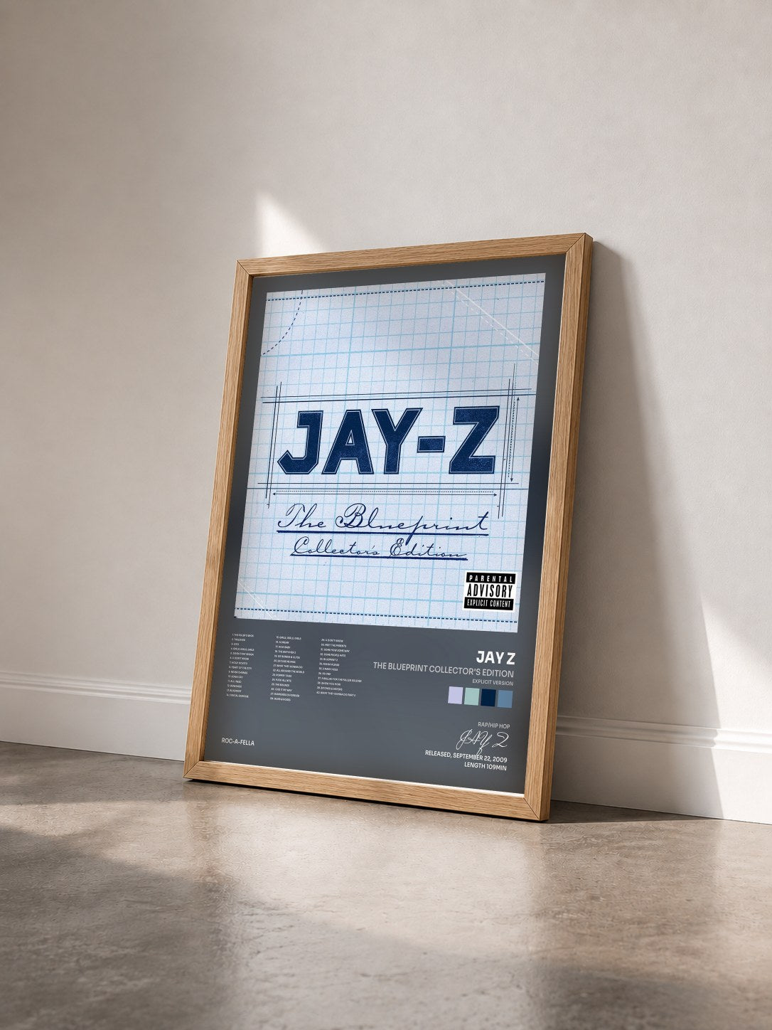 #bois Tableau de l'album The Blueprint Collector's Edition (Explicit Version) de JAY Z vu de trois quarts, cadre en bois brut