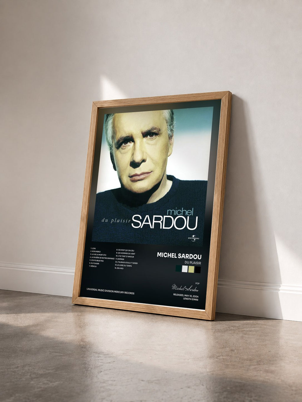 #bois Tableau de l'album Du Plaisir de Michel Sardou vu de trois quarts, cadre en bois brut