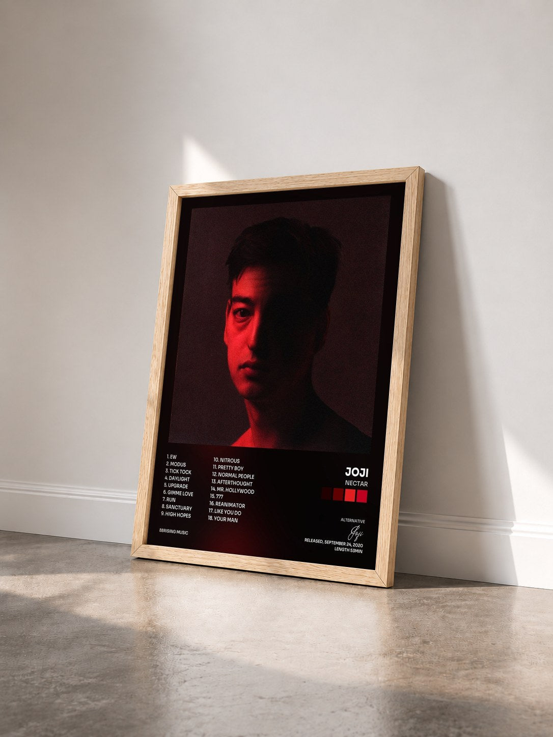 #bois Tableau de l'album Nectar de Joji vu de trois quarts, cadre en bois brut