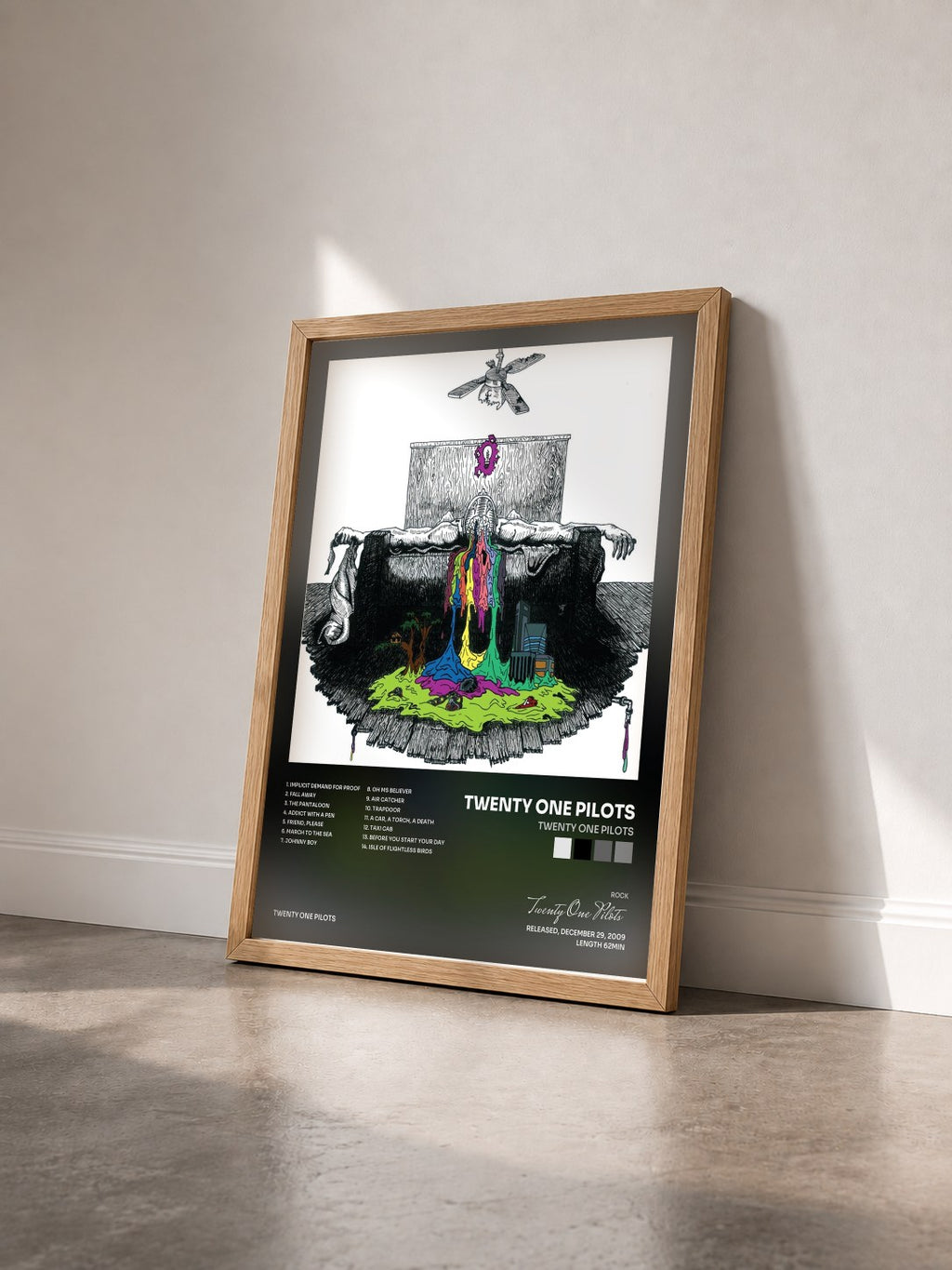 #bois Tableau de l'album Twenty One Pilots de Twenty One Pilots vu de trois quarts, cadre en bois brut