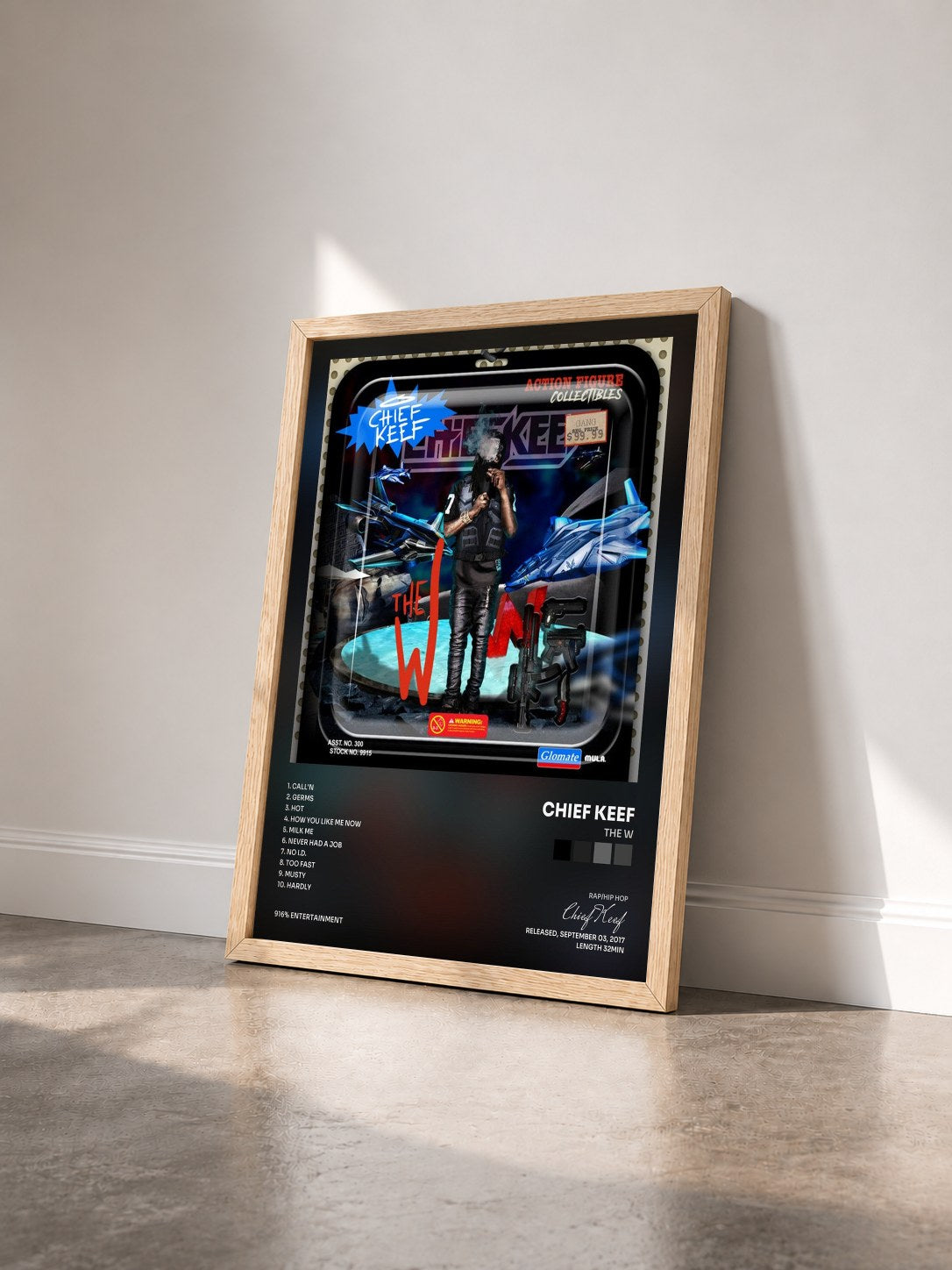 #bois Tableau de l'album The W de Chief Keef vu de trois quarts, cadre en bois brut
