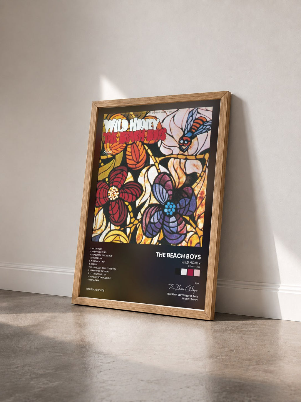 #bois Tableau de l'album Wild Honey (Remastered) de The Beach Boys vu de trois quarts, cadre en bois brut