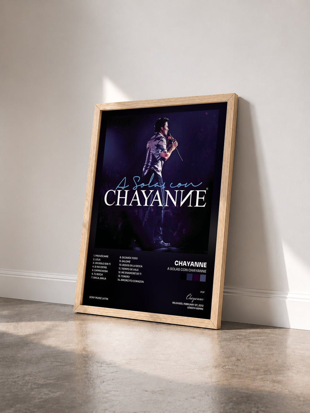#bois Tableau de l'album A Solas Con Chayanne de Chayanne vu de trois quarts, cadre en bois brut