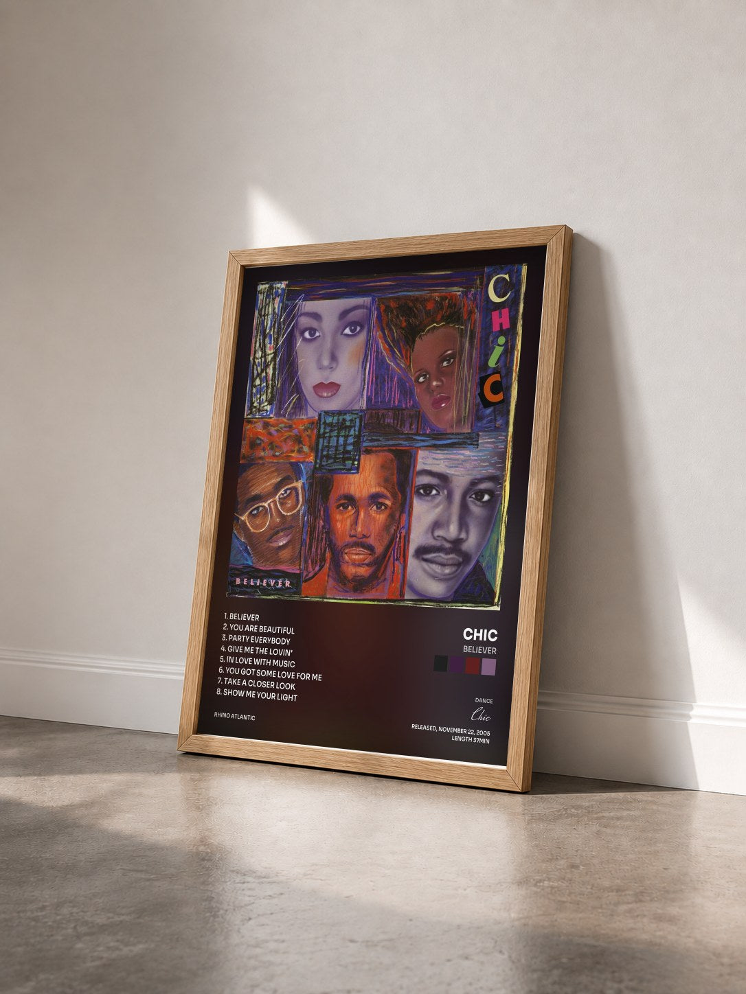 #bois Tableau de l'album Believer de Chic vu de trois quarts, cadre en bois brut