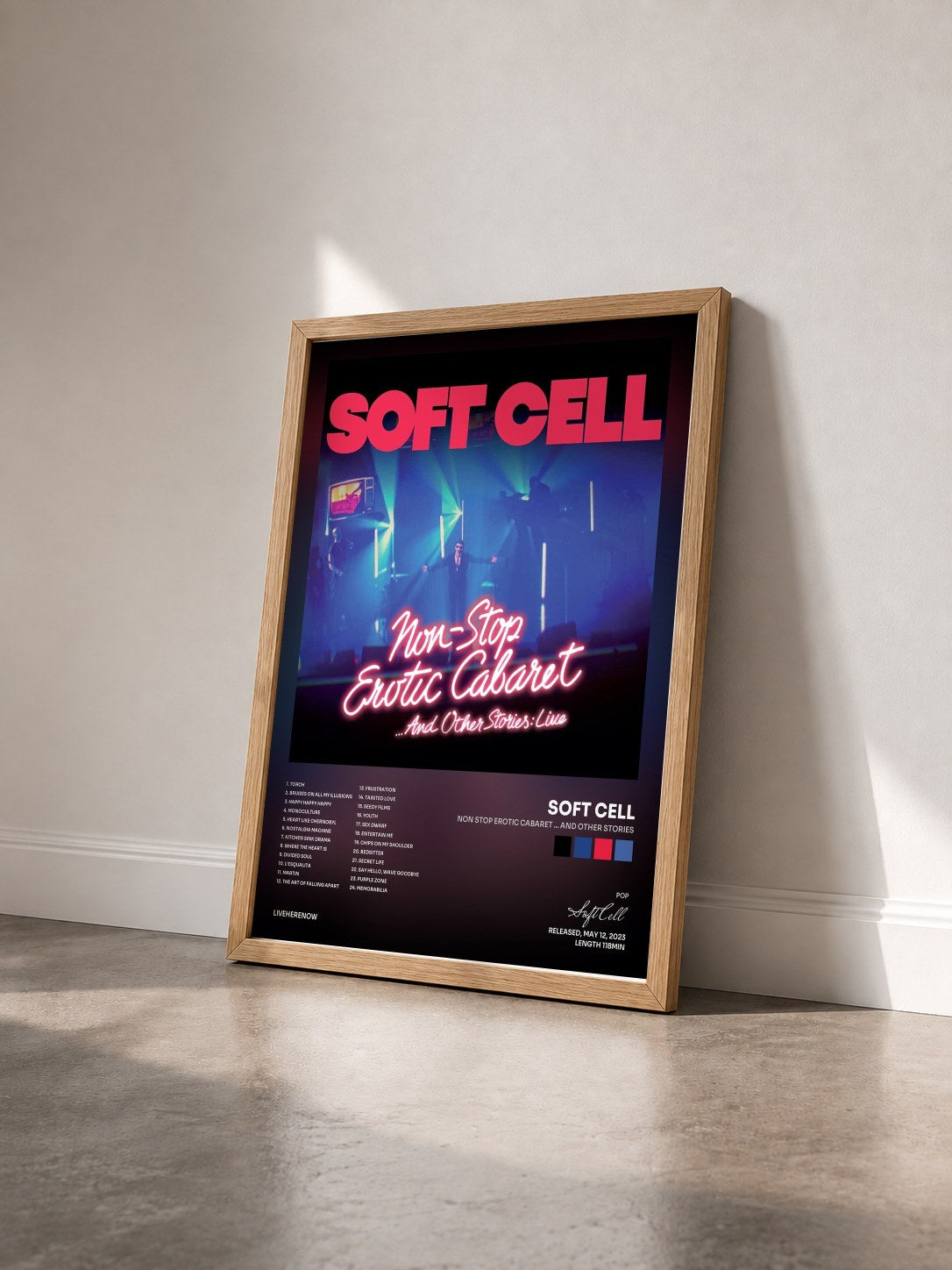 #bois Tableau de l'album Non Stop Erotic Cabaret ... And Other Stories de Soft Cell vu de trois quarts, cadre en bois brut