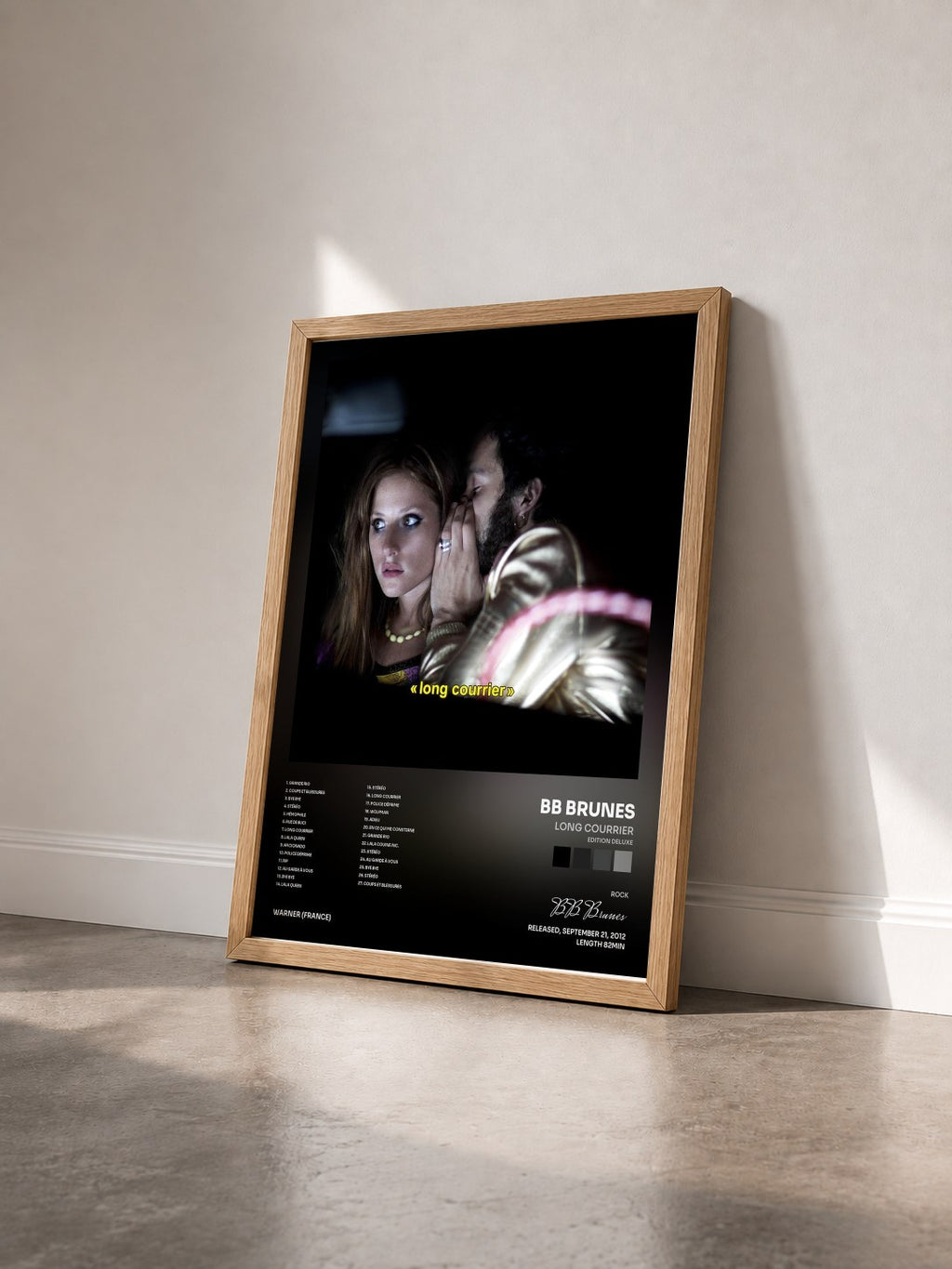 #bois Tableau de l'album Long courrier (Edition Deluxe) de BB Brunes vu de trois quarts, cadre en bois brut