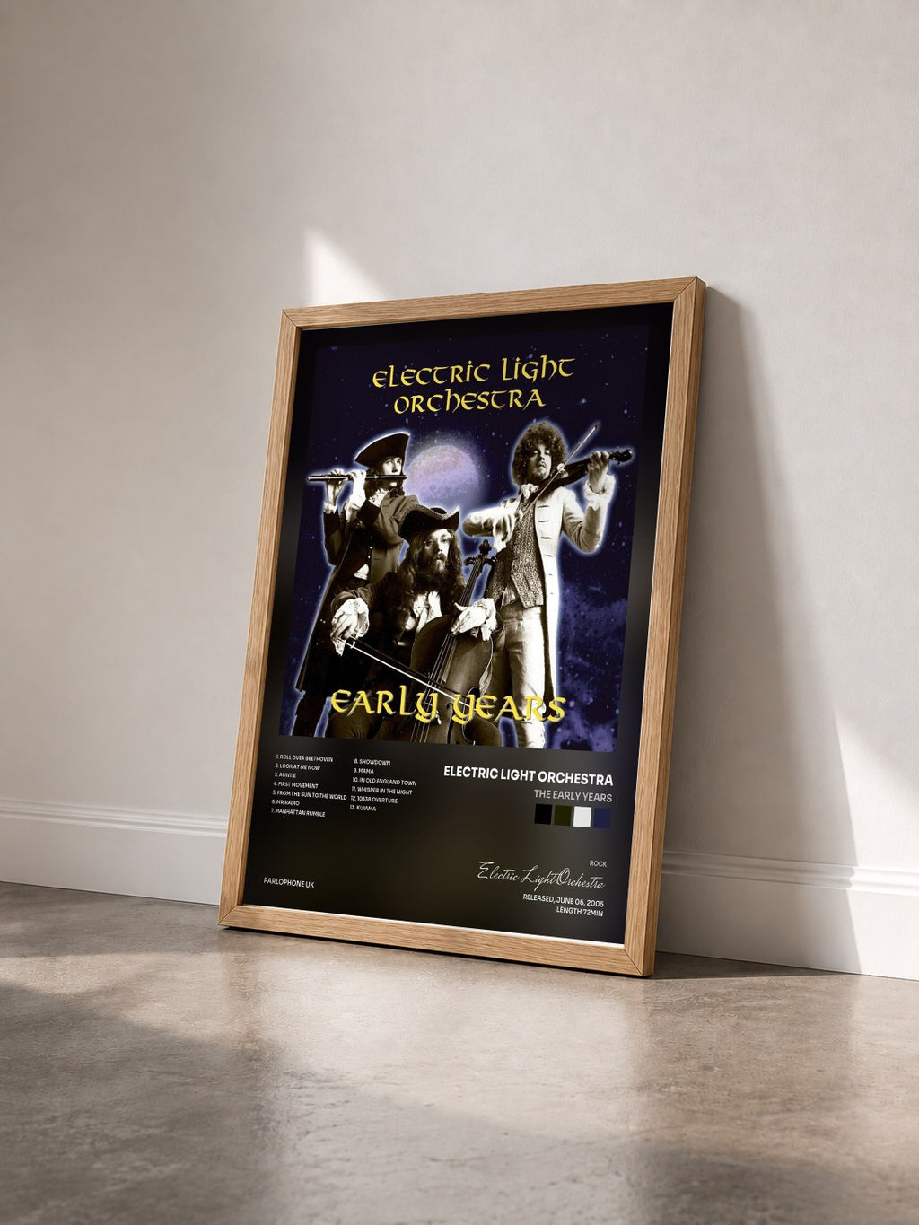 #bois Tableau de l'album The Early Years de Electric Light Orchestra vu de trois quarts, cadre en bois brut