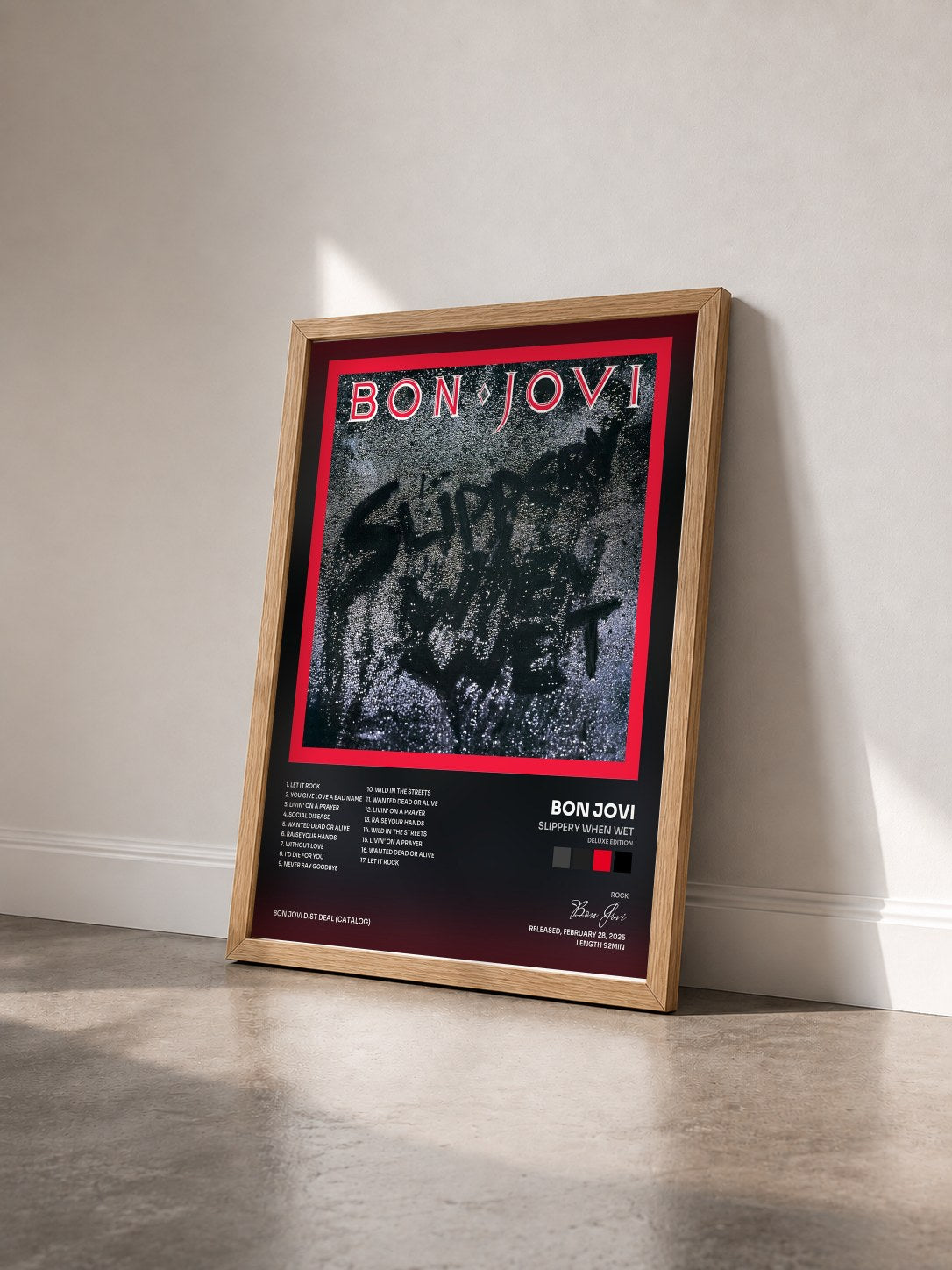 #bois Tableau de l'album Slippery When Wet (Deluxe Edition) de Bon Jovi vu de trois quarts, cadre en bois brut