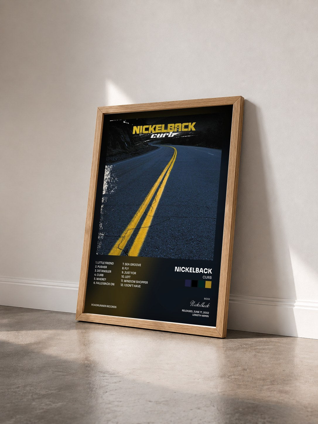 #bois Tableau de l'album Curb de Nickelback vu de trois quarts, cadre en bois brut