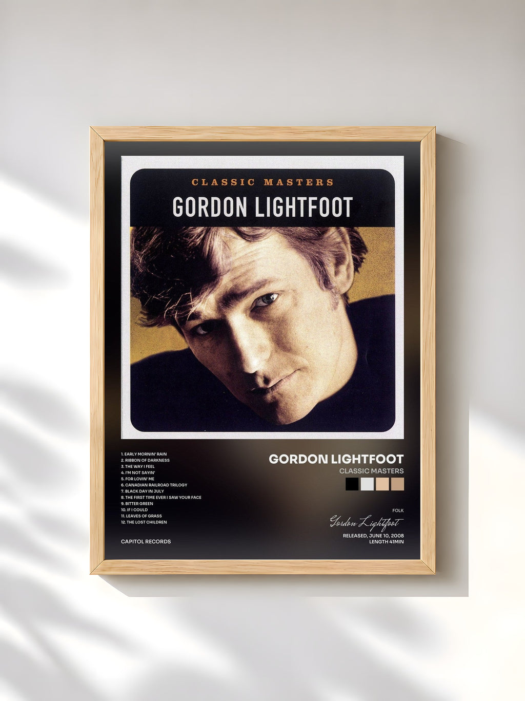 #bois Tableau de l'album Classic Masters de Gordon Lightfoot, cadre en bois brut, imprimé et encadré en France