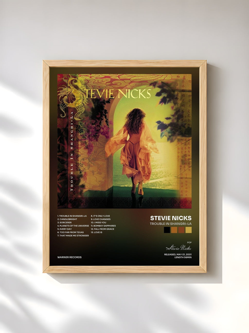 #bois Tableau de l'album Trouble in Shangri-La de Stevie Nicks, cadre en bois brut, imprimé et encadré en France