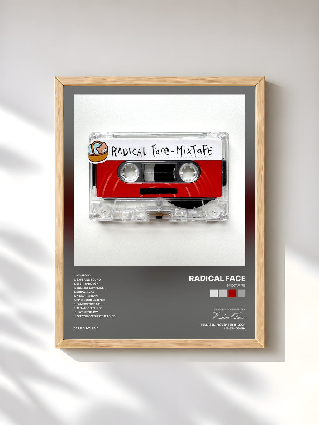 #bois Tableau de l'album Mixtape de Radical Face, cadre en bois brut, imprimé et encadré en France