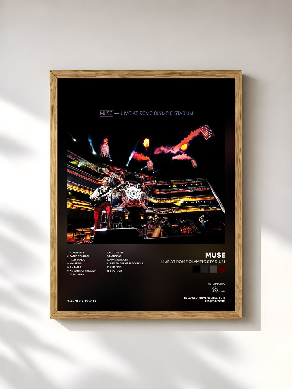 #bois Tableau de l'album Live at Rome Olympic Stadium de Muse, cadre en bois brut, imprimé et encadré en France