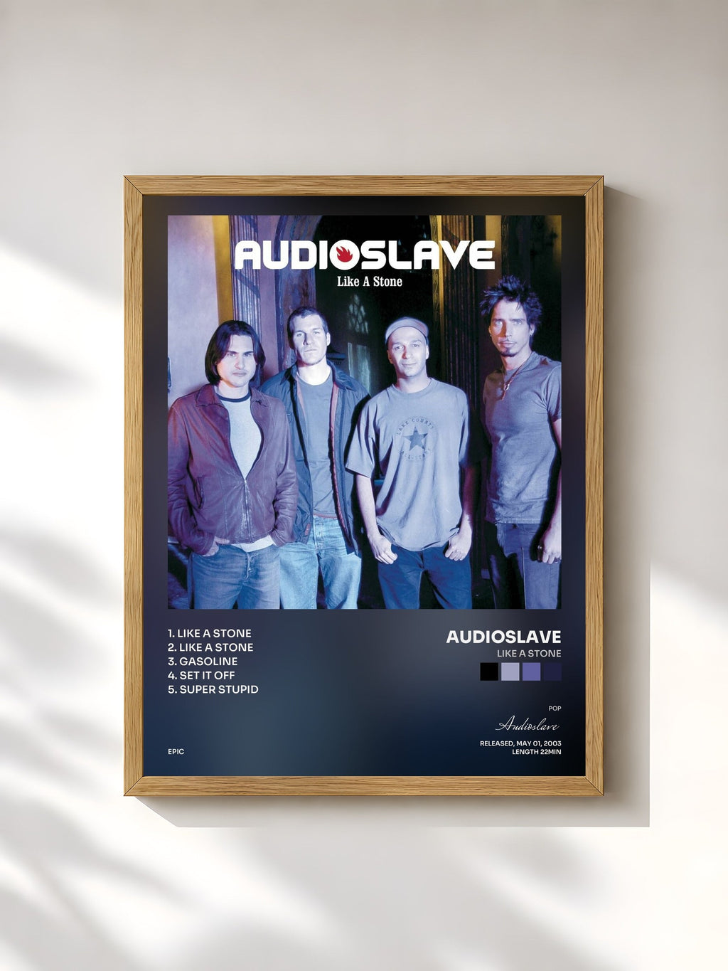 #bois Tableau de l'album Like A Stone de Audioslave, cadre en bois brut, imprimé et encadré en France