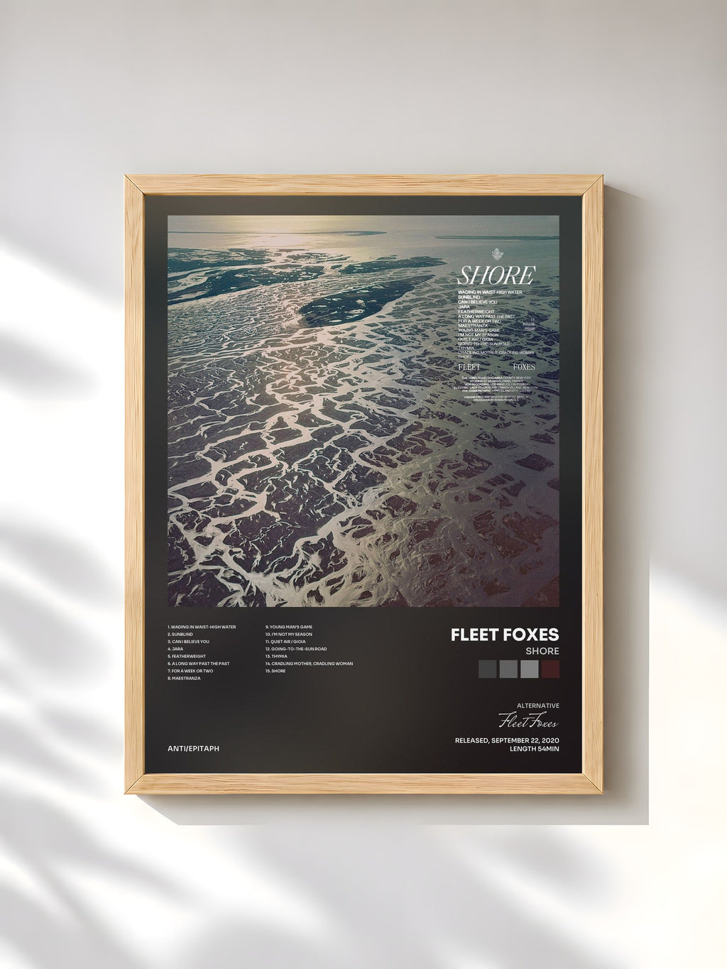 #bois Tableau de l'album Shore de Fleet Foxes, cadre en bois brut, imprimé et encadré en France