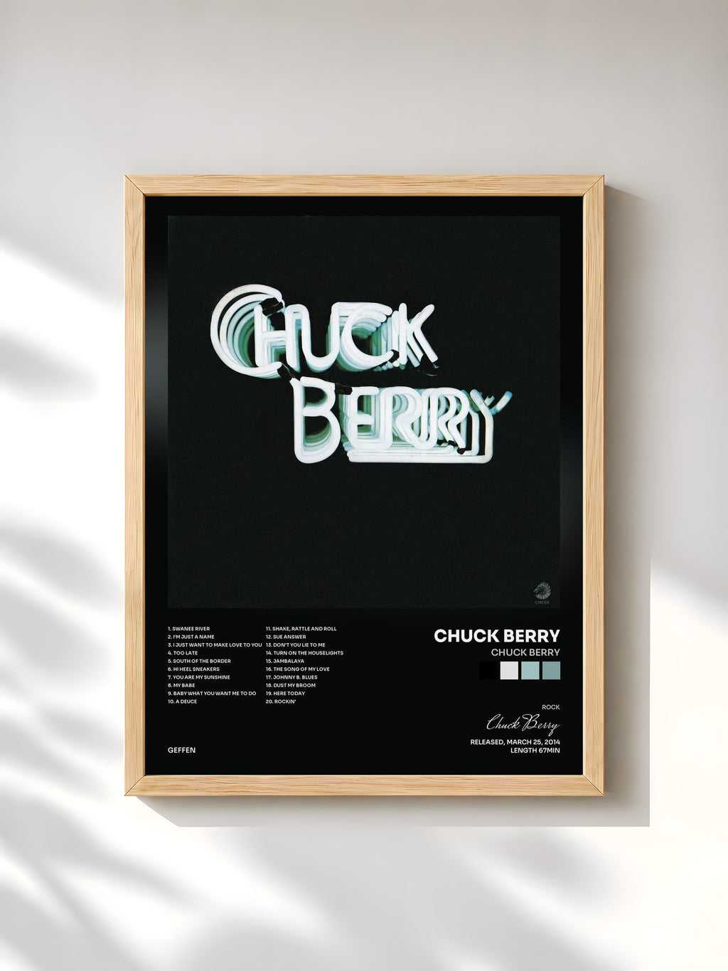 #bois Tableau de l'album Chuck Berry de Chuck Berry, cadre en bois brut, imprimé et encadré en France