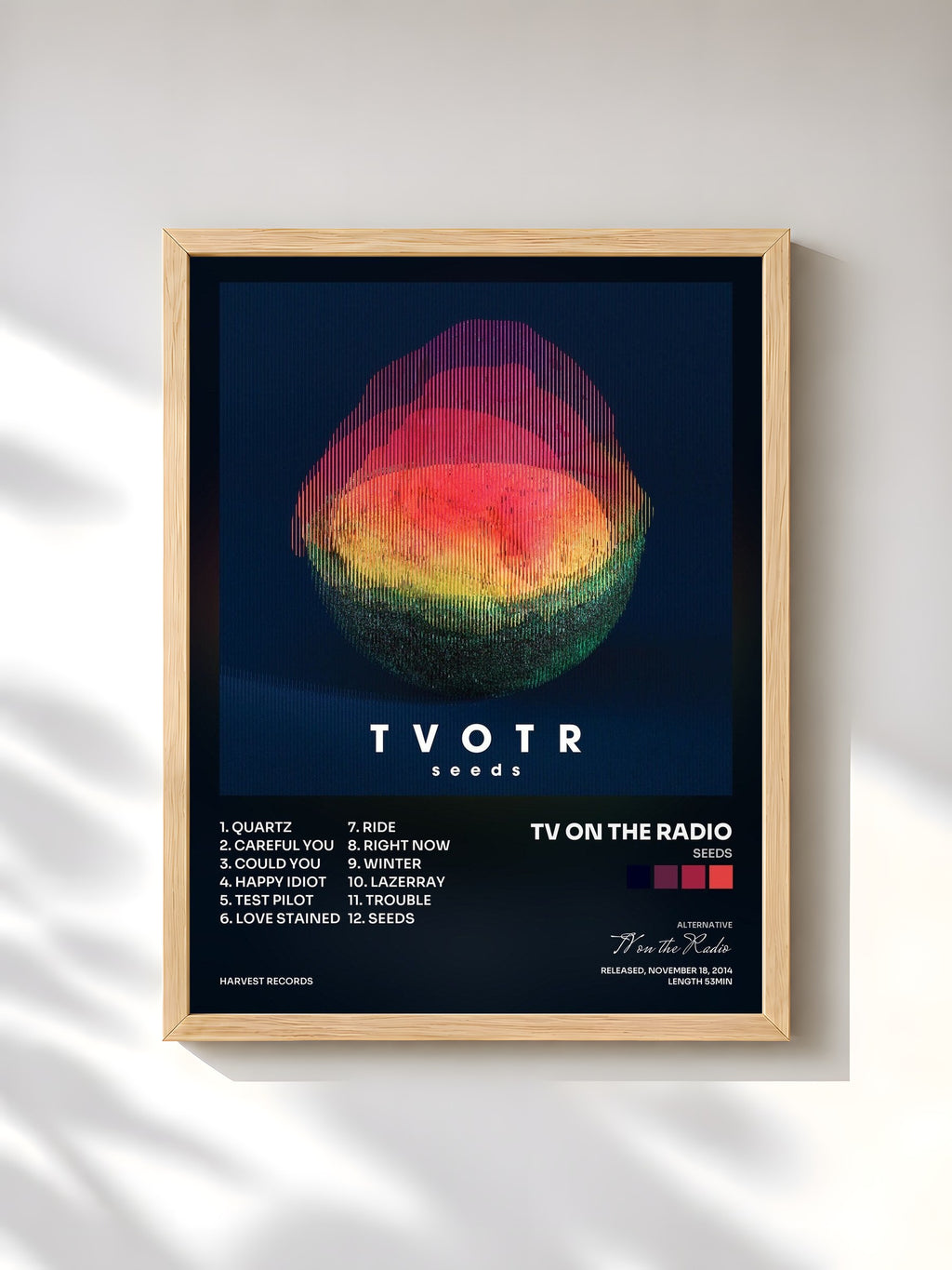 #bois Tableau de l'album Seeds de TV on the Radio, cadre en bois brut, imprimé et encadré en France