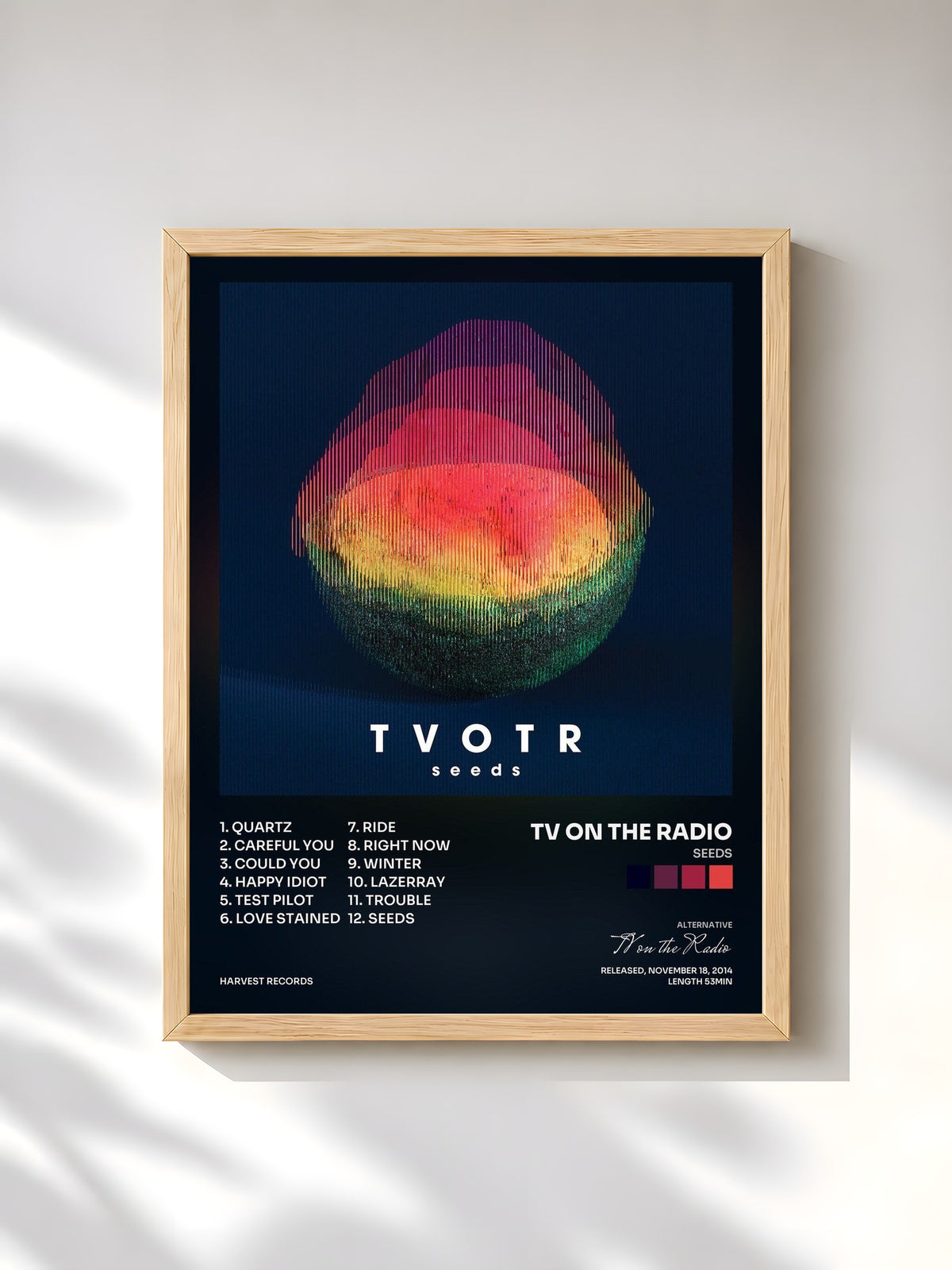 #bois Tableau de l'album Seeds de TV on the Radio, cadre en bois brut, imprimé et encadré en France