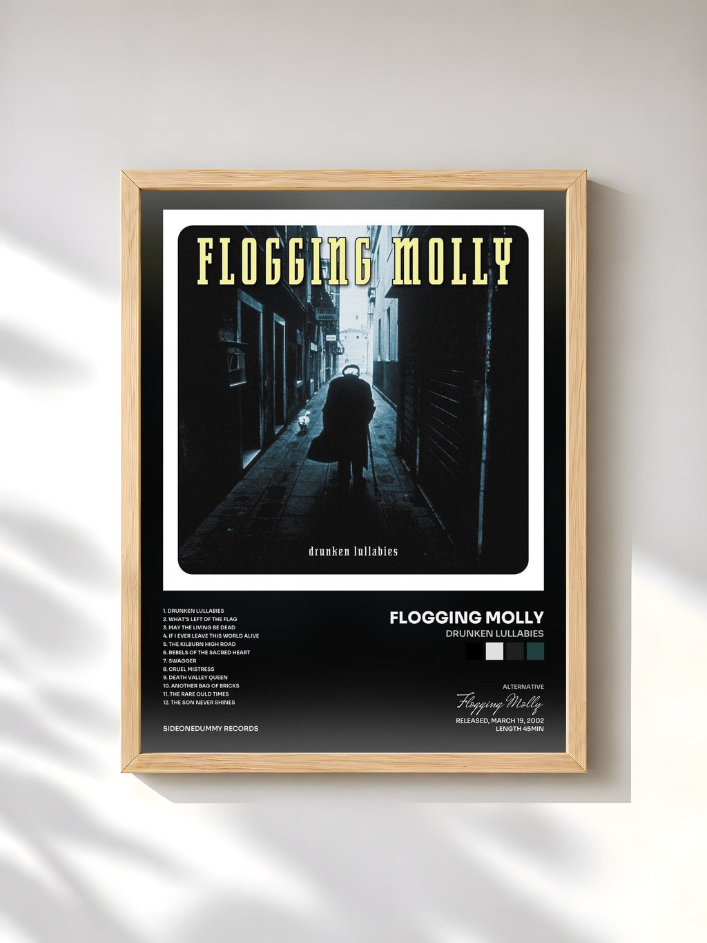 #bois Tableau de l'album Drunken Lullabies de Flogging Molly, cadre en bois brut, imprimé et encadré en France