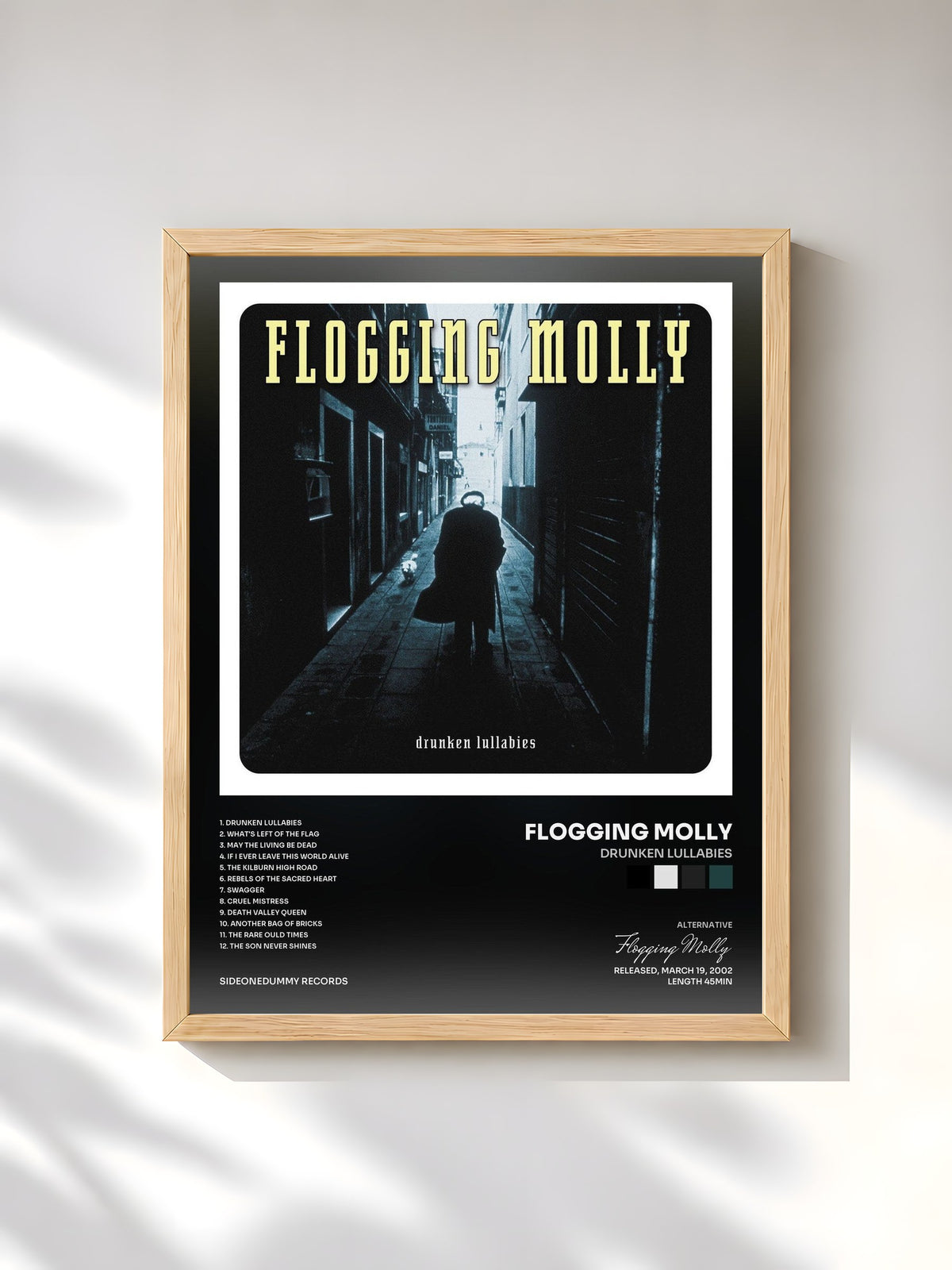 #bois Tableau de l'album Drunken Lullabies de Flogging Molly, cadre en bois brut, imprimé et encadré en France