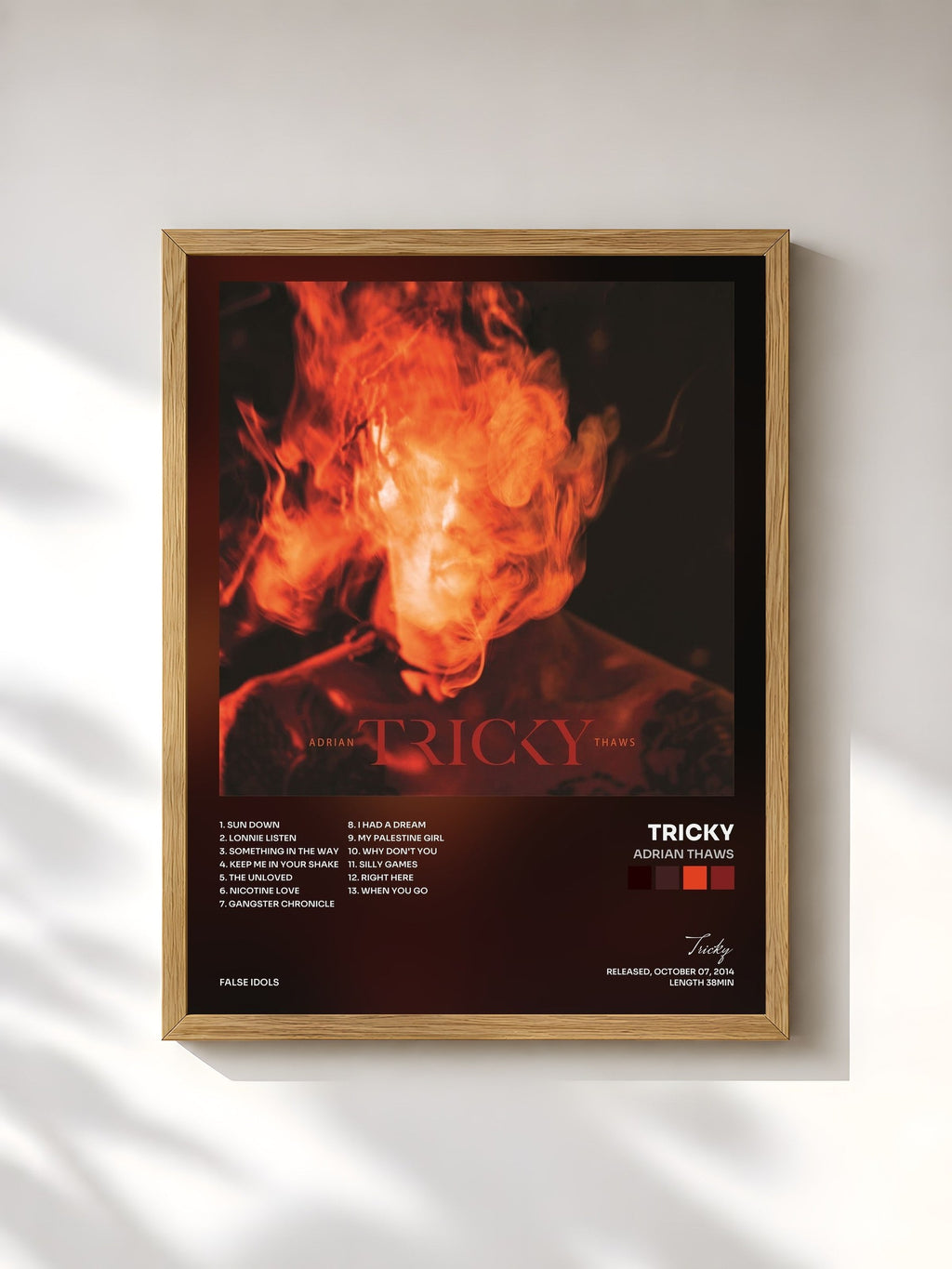 #bois Tableau de l'album Adrian Thaws de Tricky, cadre en bois brut, imprimé et encadré en France