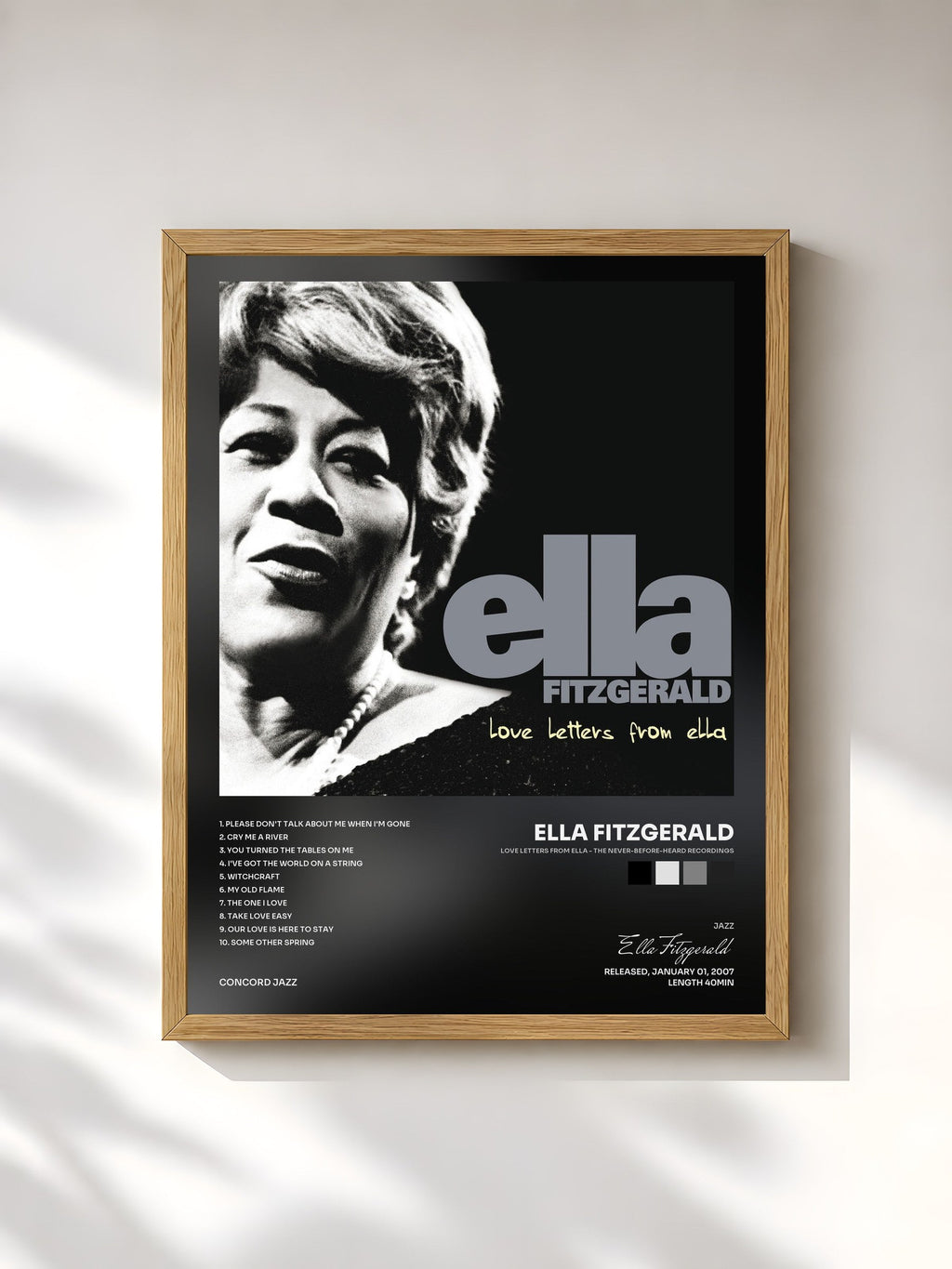 #bois Tableau de l'album Love Letters From Ella - The Never-Before-Heard Recordings de Ella Fitzgerald, cadre en bois brut, imprimé et encadré en France