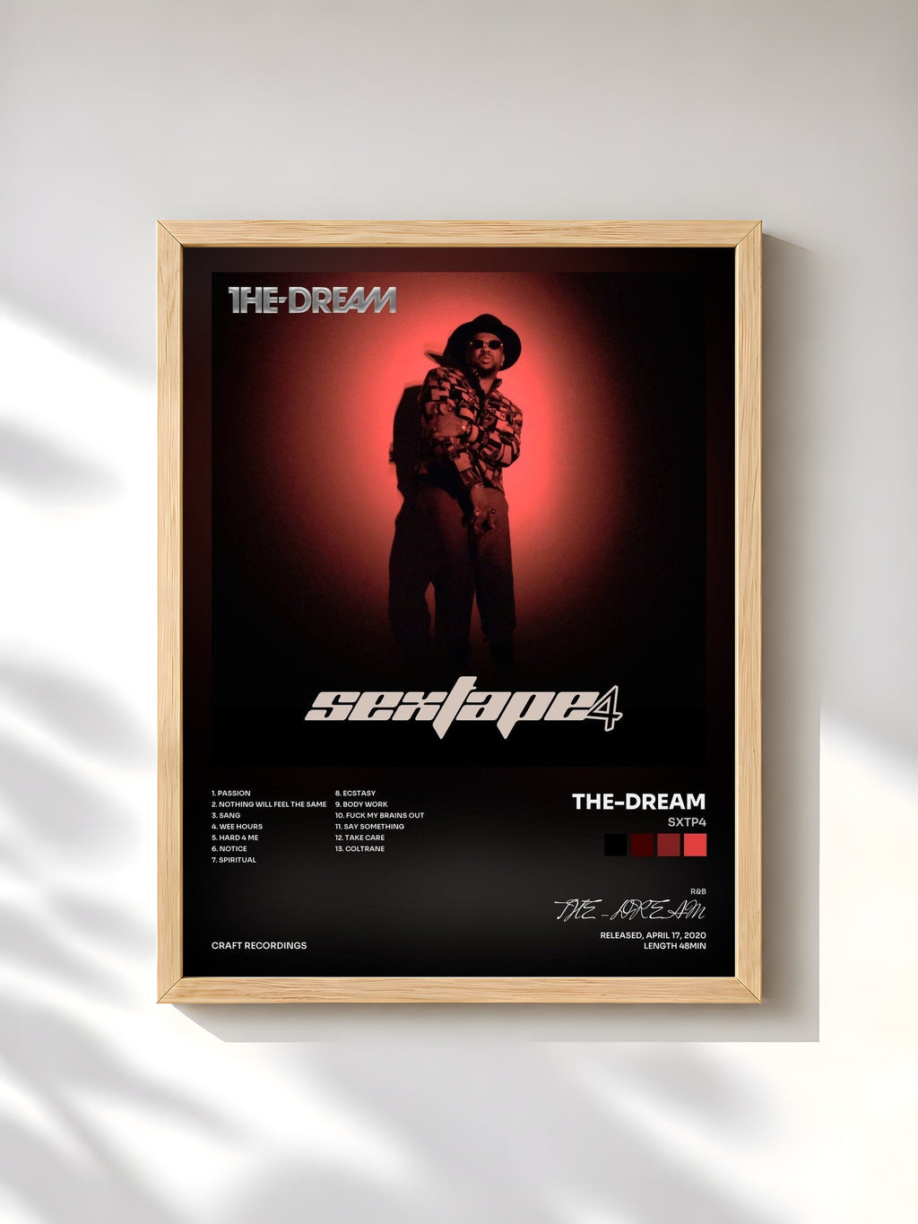 #bois Tableau de l'album SXTP4 de THE-DREAM, cadre en bois brut, imprimé et encadré en France