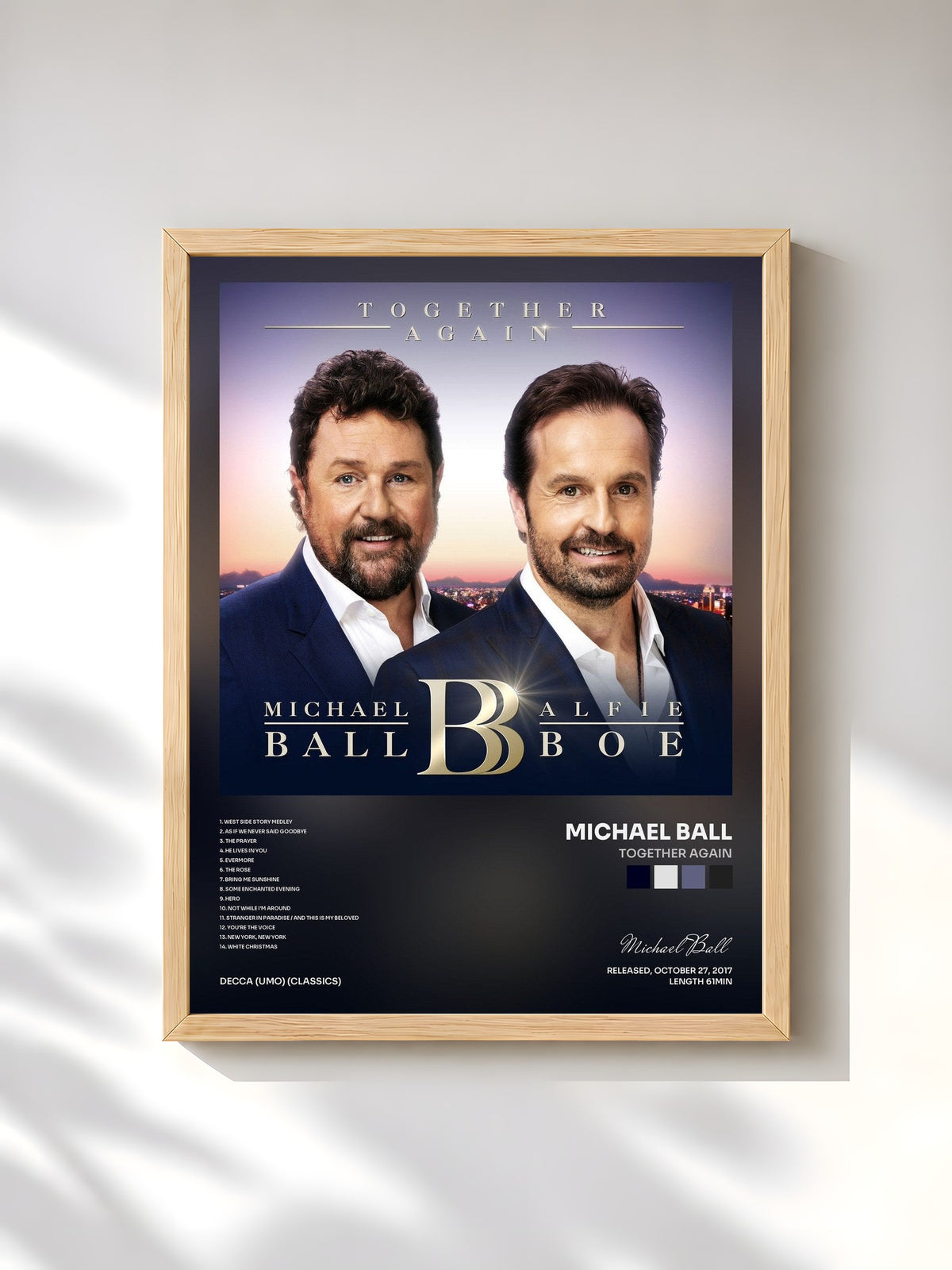 #bois Tableau de l'album Together Again de Michael Ball, cadre en bois brut, imprimé et encadré en France