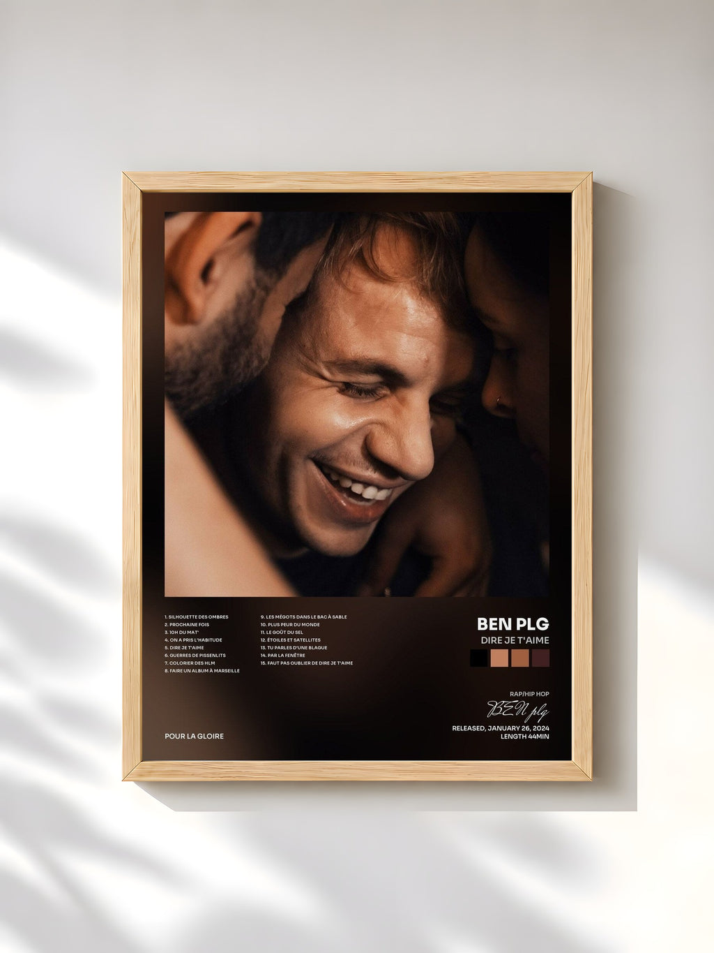 #bois Tableau de l'album Dire je t'aime de BEN plg, cadre en bois brut, imprimé et encadré en France