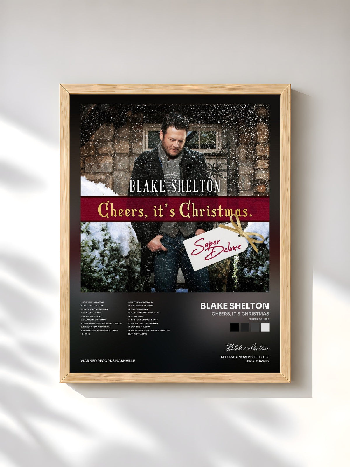 #bois Tableau de l'album Cheers, It's Christmas (Super Deluxe) de Blake Shelton, cadre en bois brut, imprimé et encadré en France