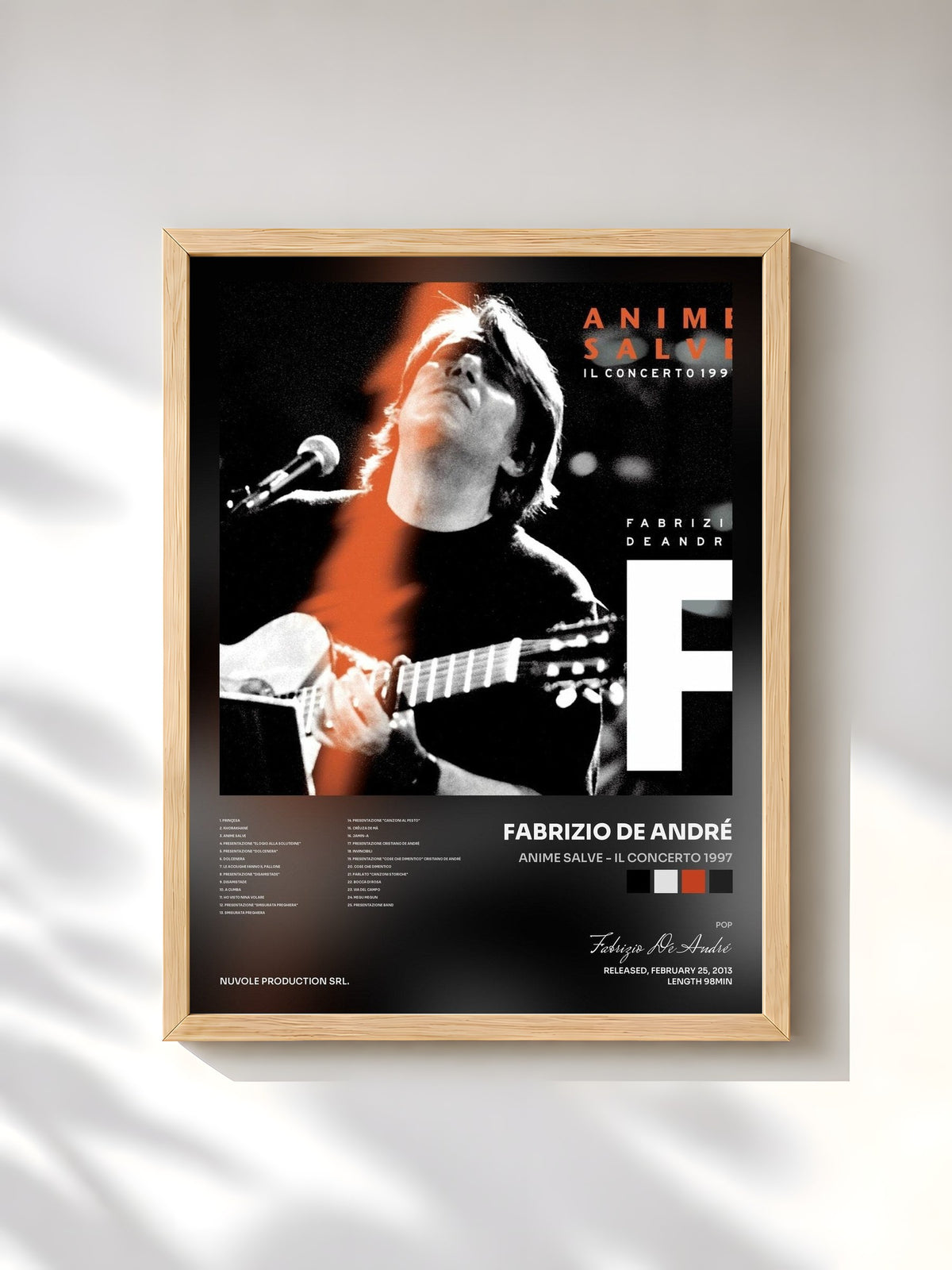 #bois Tableau de l'album Anime salve - Il concerto 1997 de Fabrizio De André, cadre en bois brut, imprimé et encadré en France