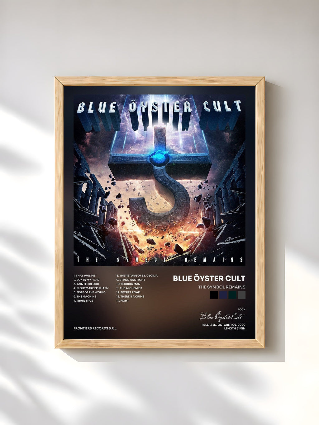 #bois Tableau de l'album The Symbol Remains de Blue Öyster Cult, cadre en bois brut, imprimé et encadré en France