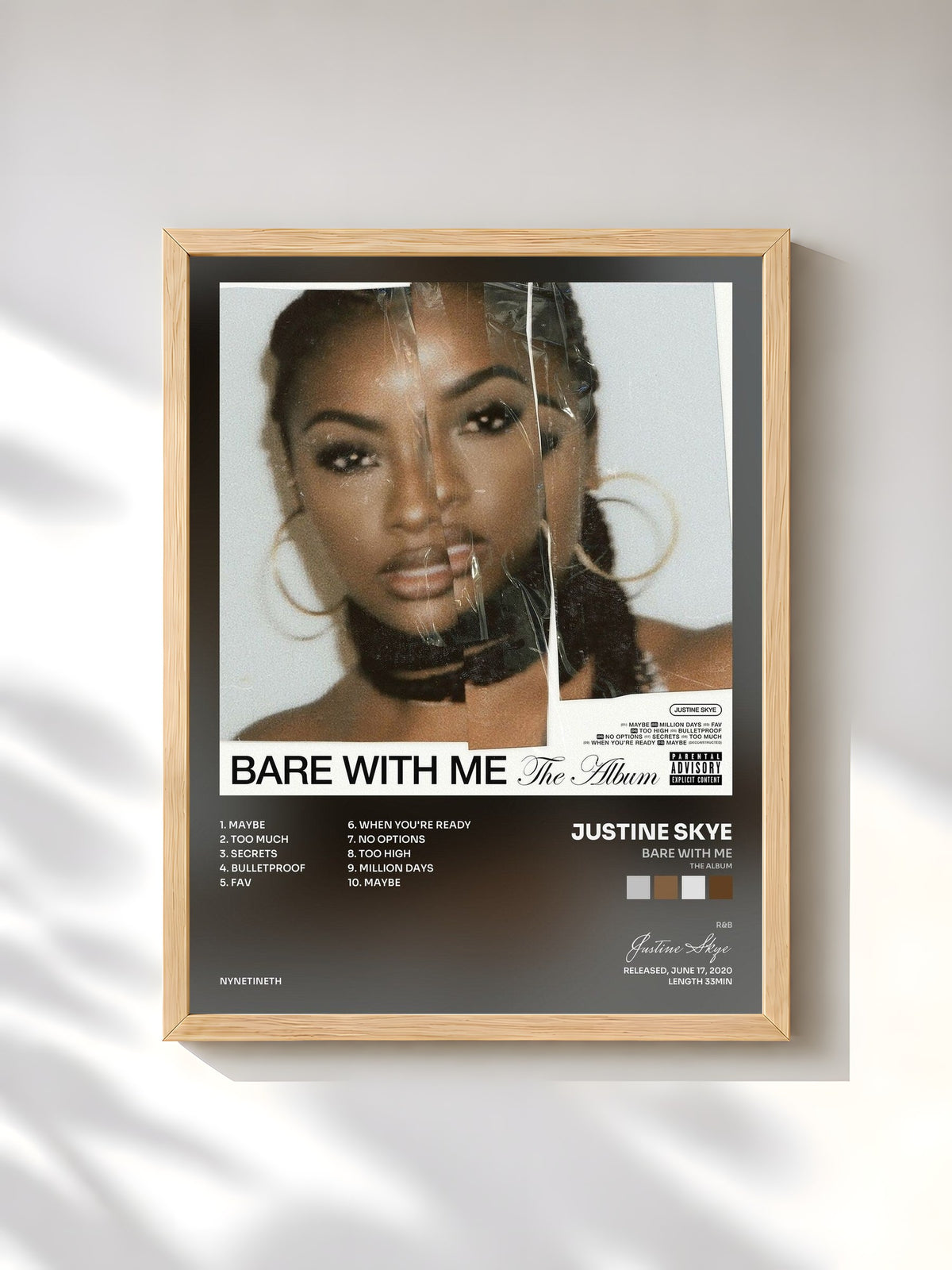 #bois Tableau de l'album BARE WITH ME (The Album) de Justine Skye, cadre en bois brut, imprimé et encadré en France