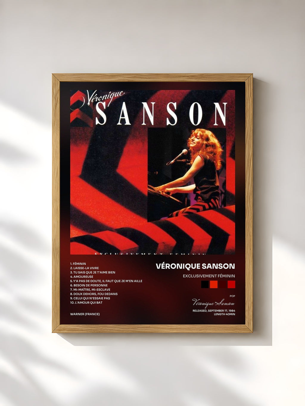 #bois Tableau de l'album Exclusivement féminin de Véronique Sanson, cadre en bois brut, imprimé et encadré en France