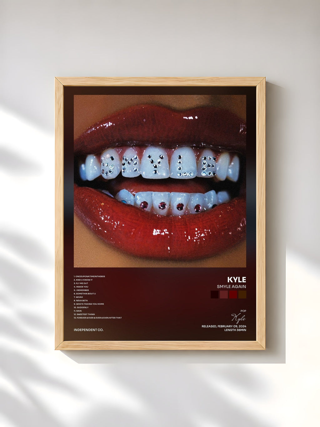 #bois Tableau de l'album SMYLE AGAIN de Kyle, cadre en bois brut, imprimé et encadré en France