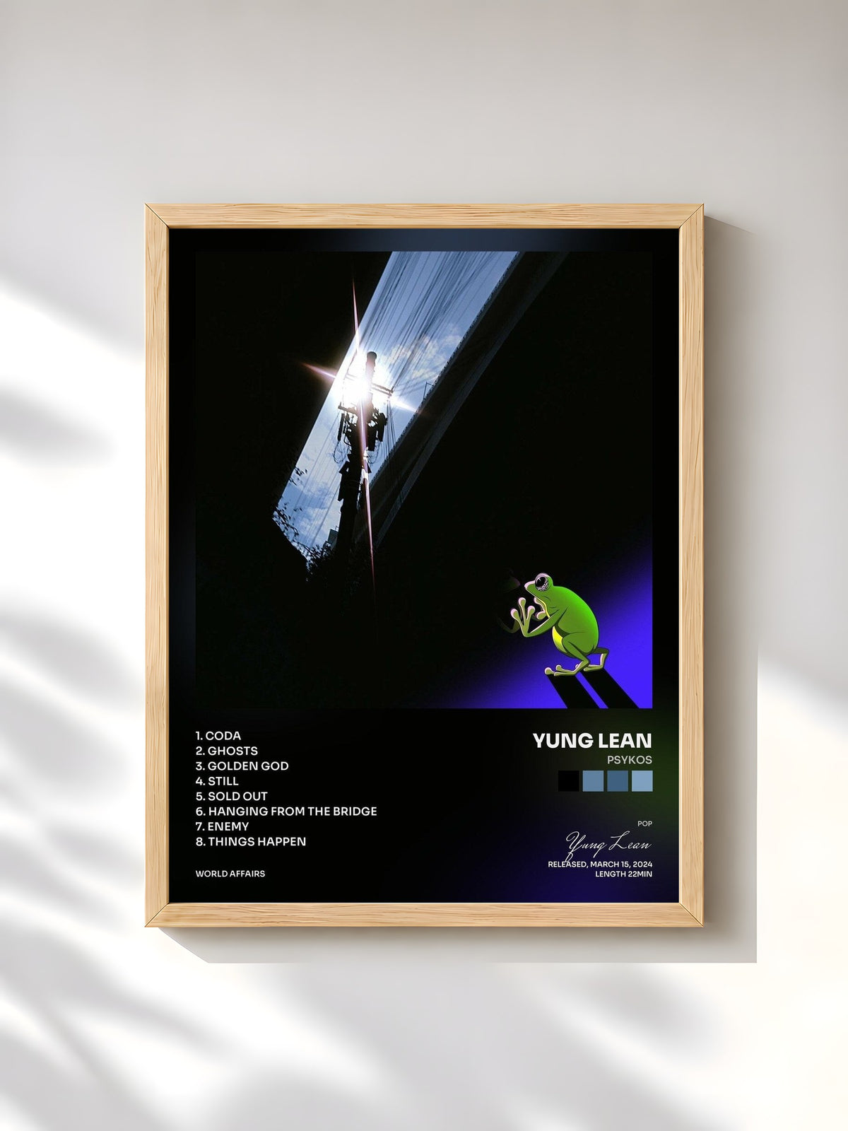 #bois Tableau de l'album Psykos de Yung Lean, cadre en bois brut, imprimé et encadré en France