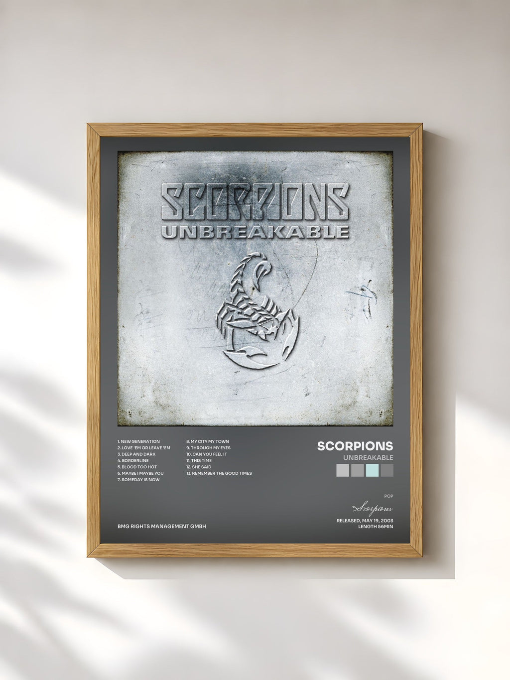 #bois Tableau de l'album Unbreakable de Scorpions, cadre en bois brut, imprimé et encadré en France