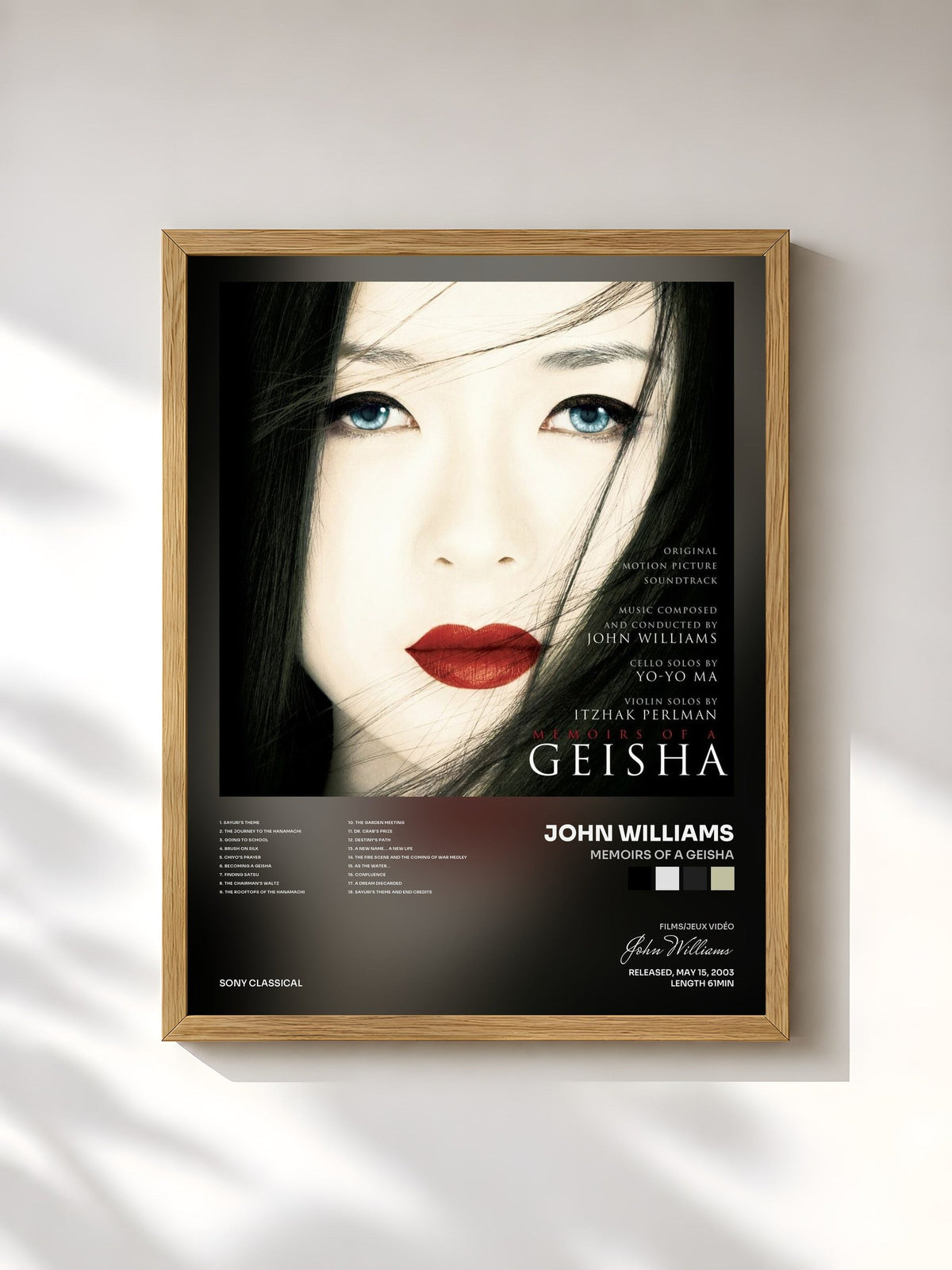 #bois Tableau de l'album Memoirs of a Geisha de John Williams, cadre en bois brut, imprimé et encadré en France