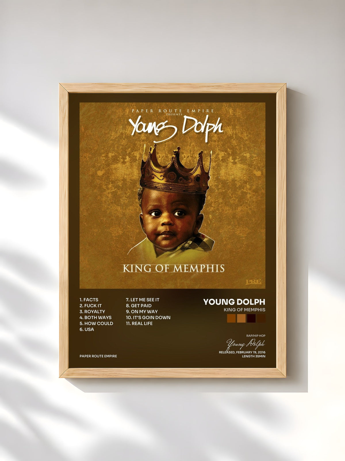#bois Tableau de l'album King of Memphis de Young Dolph, cadre en bois brut, imprimé et encadré en France