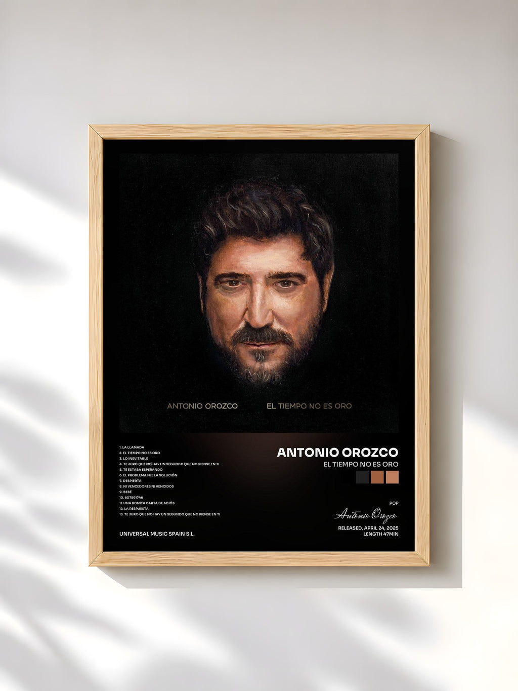 #bois Tableau de l'album El Tiempo No Es Oro de Antonio Orozco, cadre en bois brut, imprimé et encadré en France