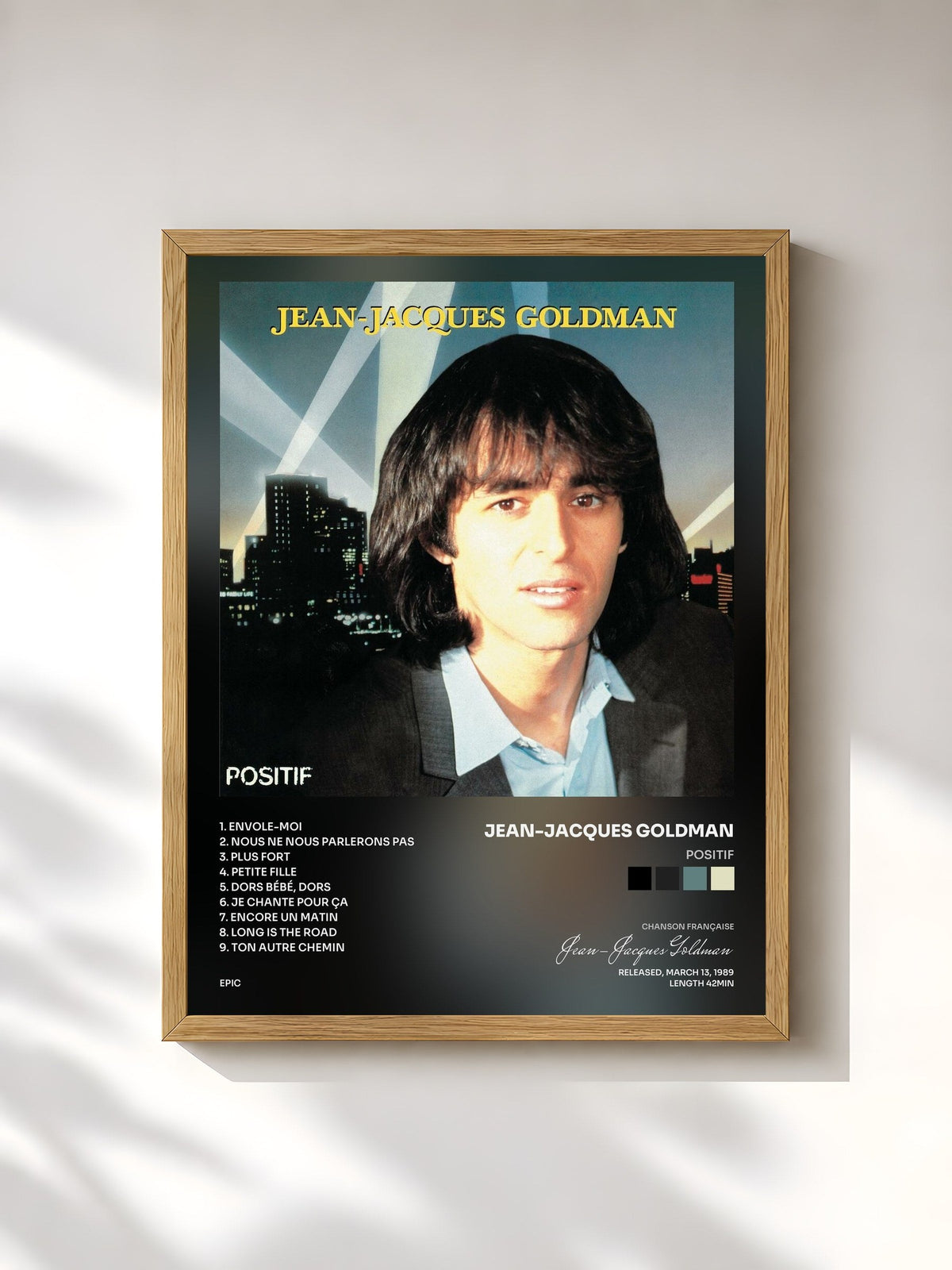 #bois Tableau de l'album Positif de Jean-Jacques Goldman, cadre en bois brut, imprimé et encadré en France