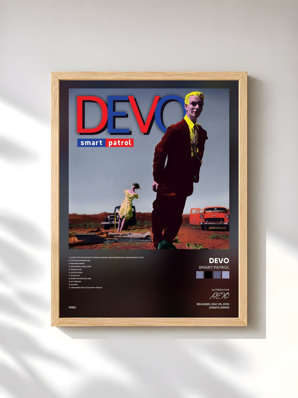 #bois Tableau de l'album Smart Patrol de DEVO, cadre en bois brut, imprimé et encadré en France