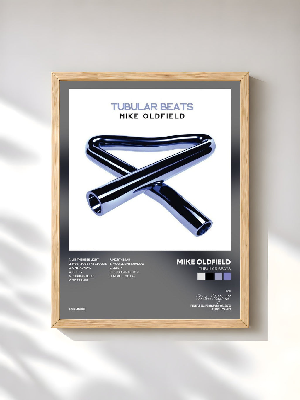 #bois Tableau de l'album Tubular Beats de Mike Oldfield, cadre en bois brut, imprimé et encadré en France