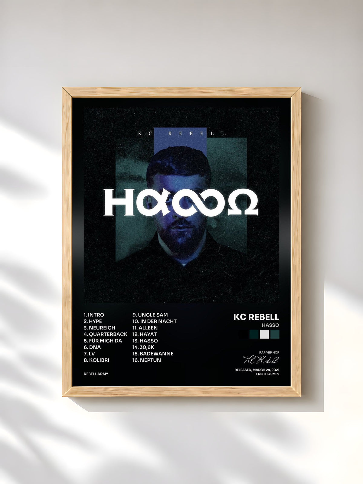 #bois Tableau de l'album Hasso de KC Rebell, cadre en bois brut, imprimé et encadré en France
