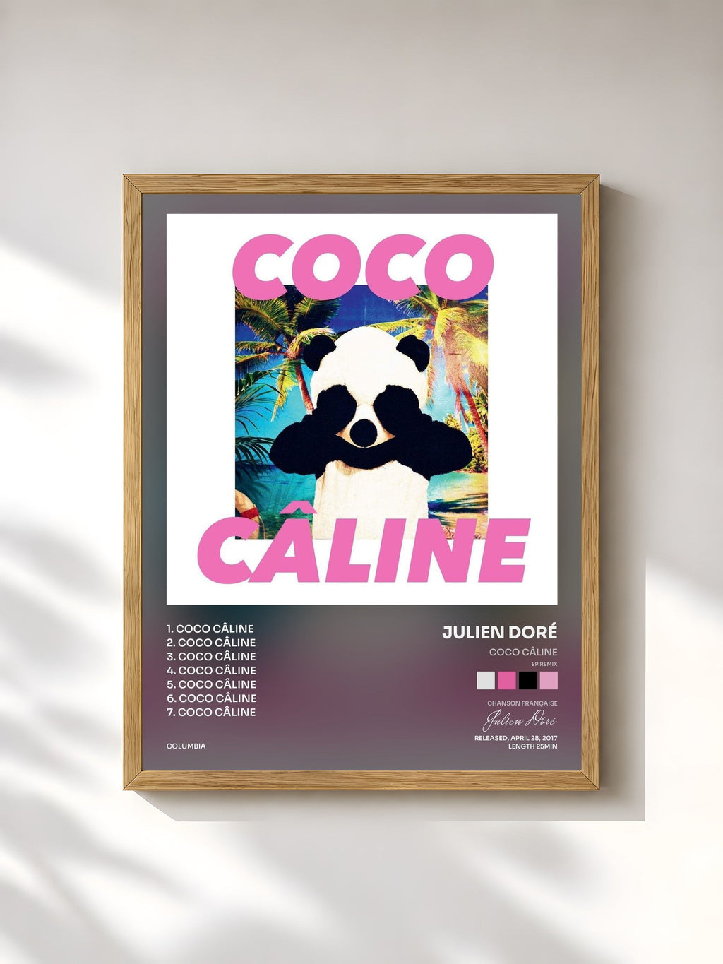 #bois Tableau de l'album Coco Câline (EP Remix) de Julien Doré, cadre en bois brut, imprimé et encadré en France