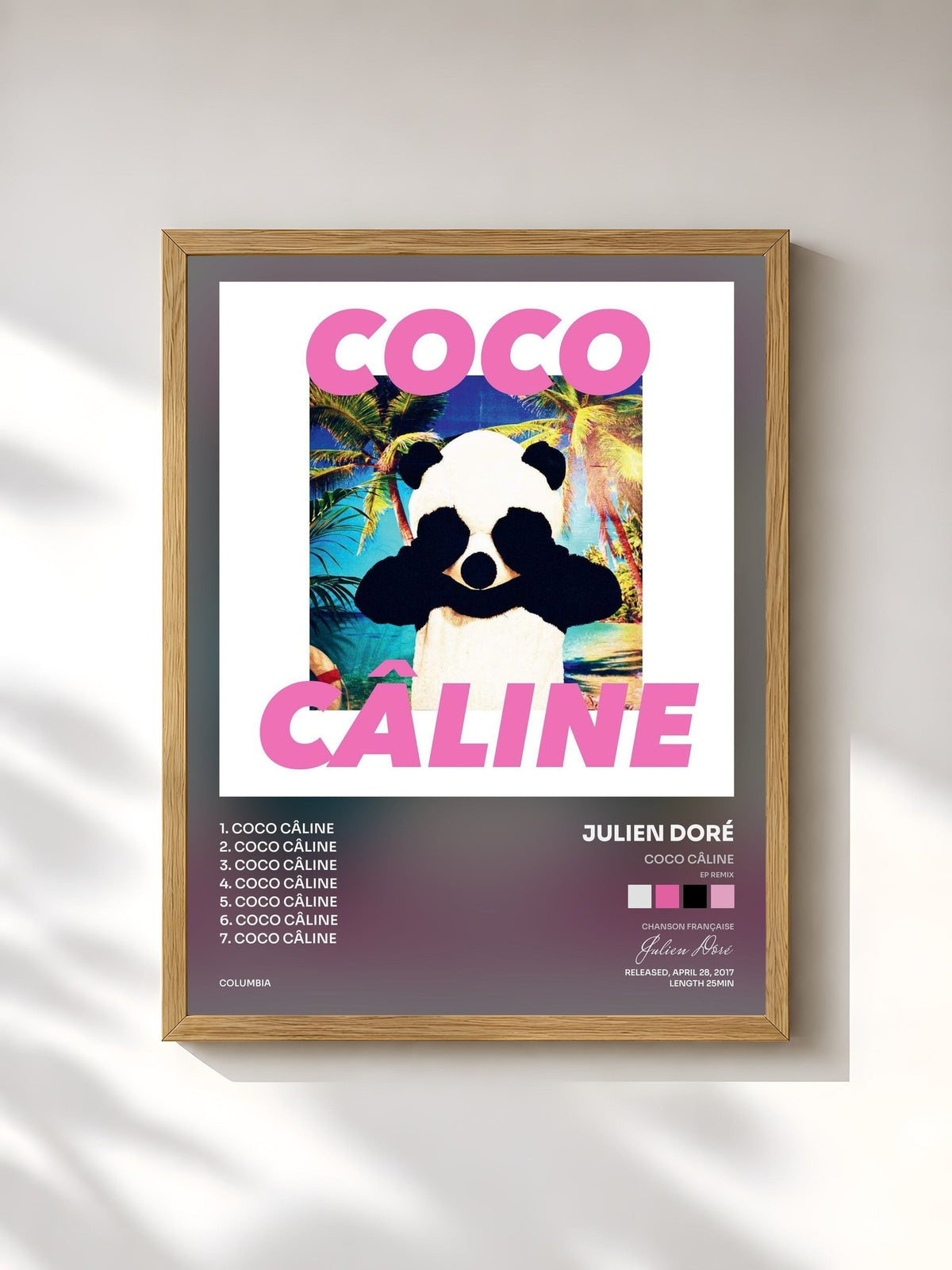 #bois Tableau de l'album Coco Câline (EP Remix) de Julien Doré, cadre en bois brut, imprimé et encadré en France