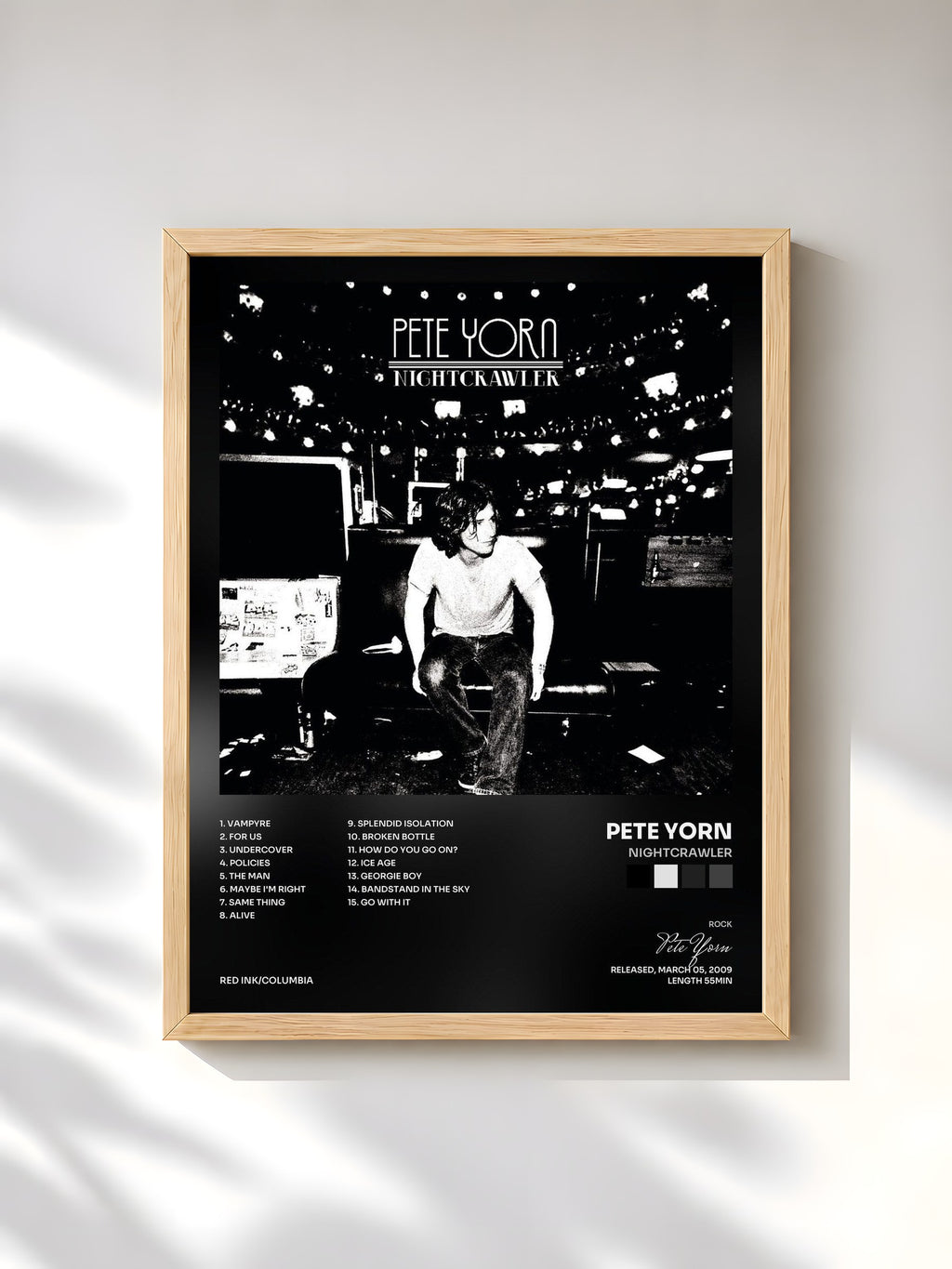#bois Tableau de l'album Nightcrawler de Pete Yorn, cadre en bois brut, imprimé et encadré en France